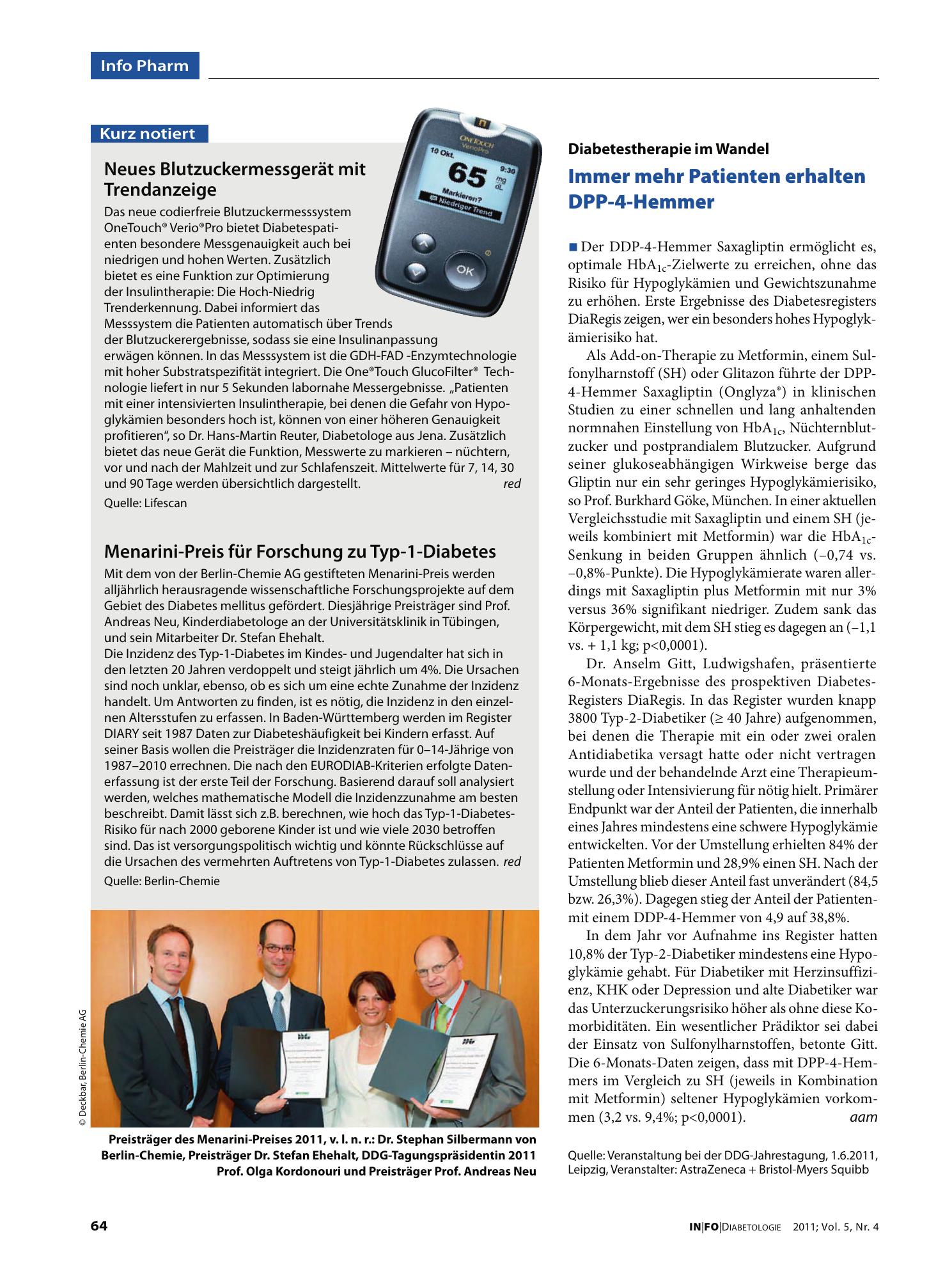 Vorschauseite 1: Menarini-Preis für Forschung zu Typ-1-Diabetes