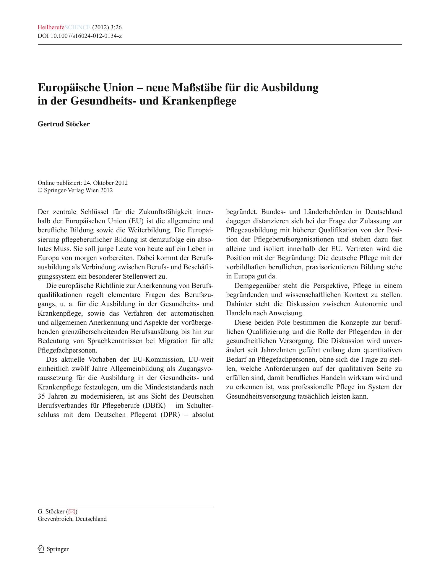 Vorschauseite 1: Europäische Union – neue Maßstäbe für die Ausbildung in der Gesundheits- und Krankenpflege