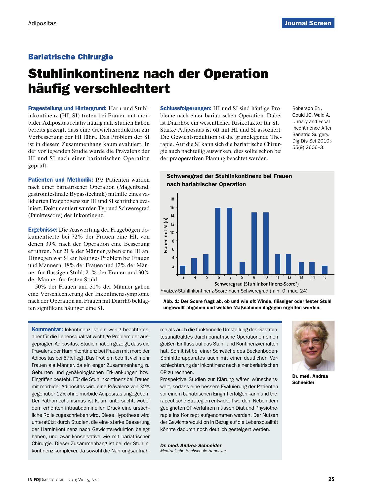 Vorschauseite 1: Stuhlinkontinenz nach der Operation häufig verschlechtert