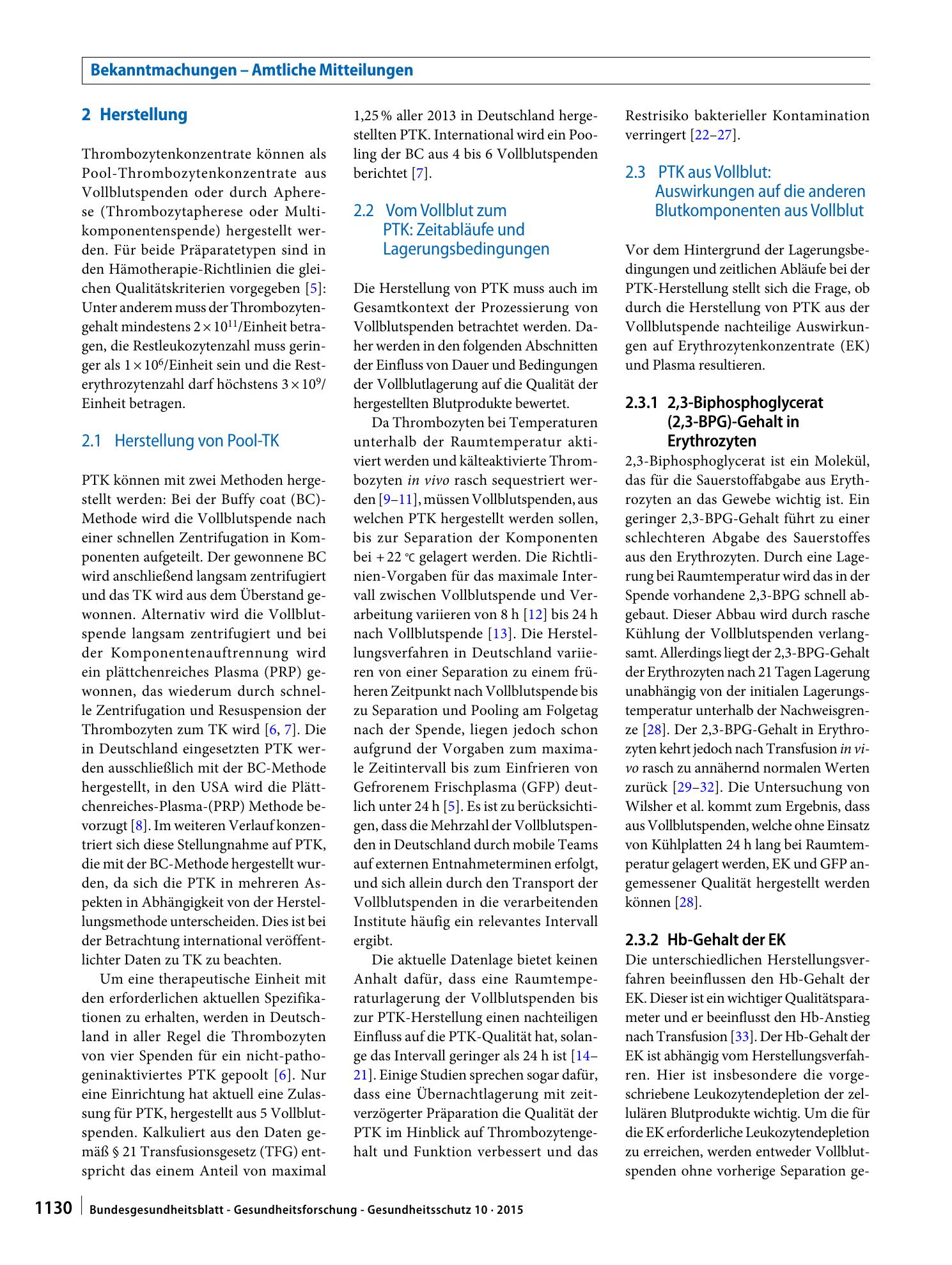 Vorschauseite 2: Wissenschaftliche Erläuterungen zur Stellungnahme „Bewertung von Apherese- und Pool-Thrombozytenkonzentraten“ des AK Blut vom 31.03.2015