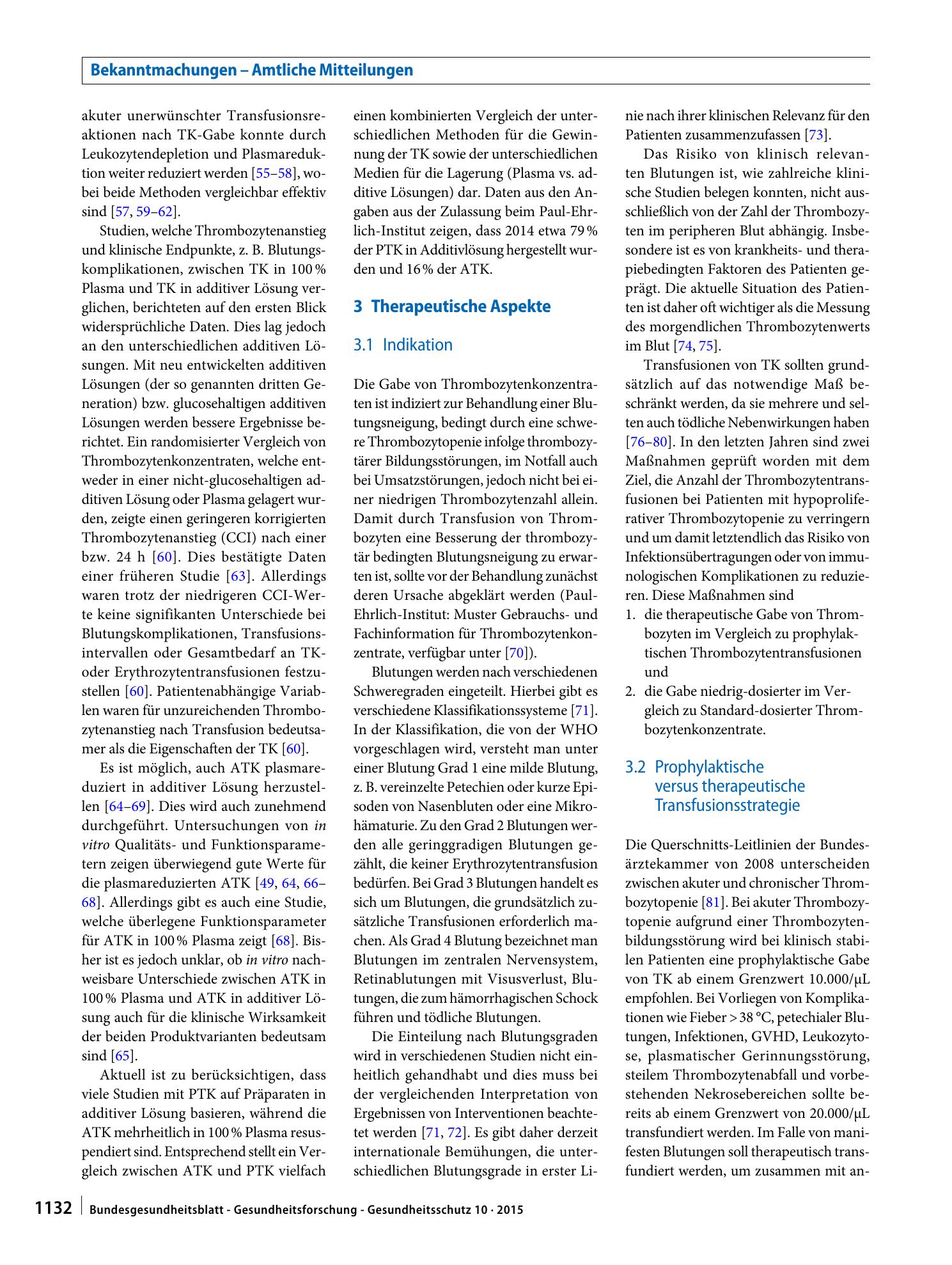 Vorschauseite 4: Wissenschaftliche Erläuterungen zur Stellungnahme „Bewertung von Apherese- und Pool-Thrombozytenkonzentraten“ des AK Blut vom 31.03.2015