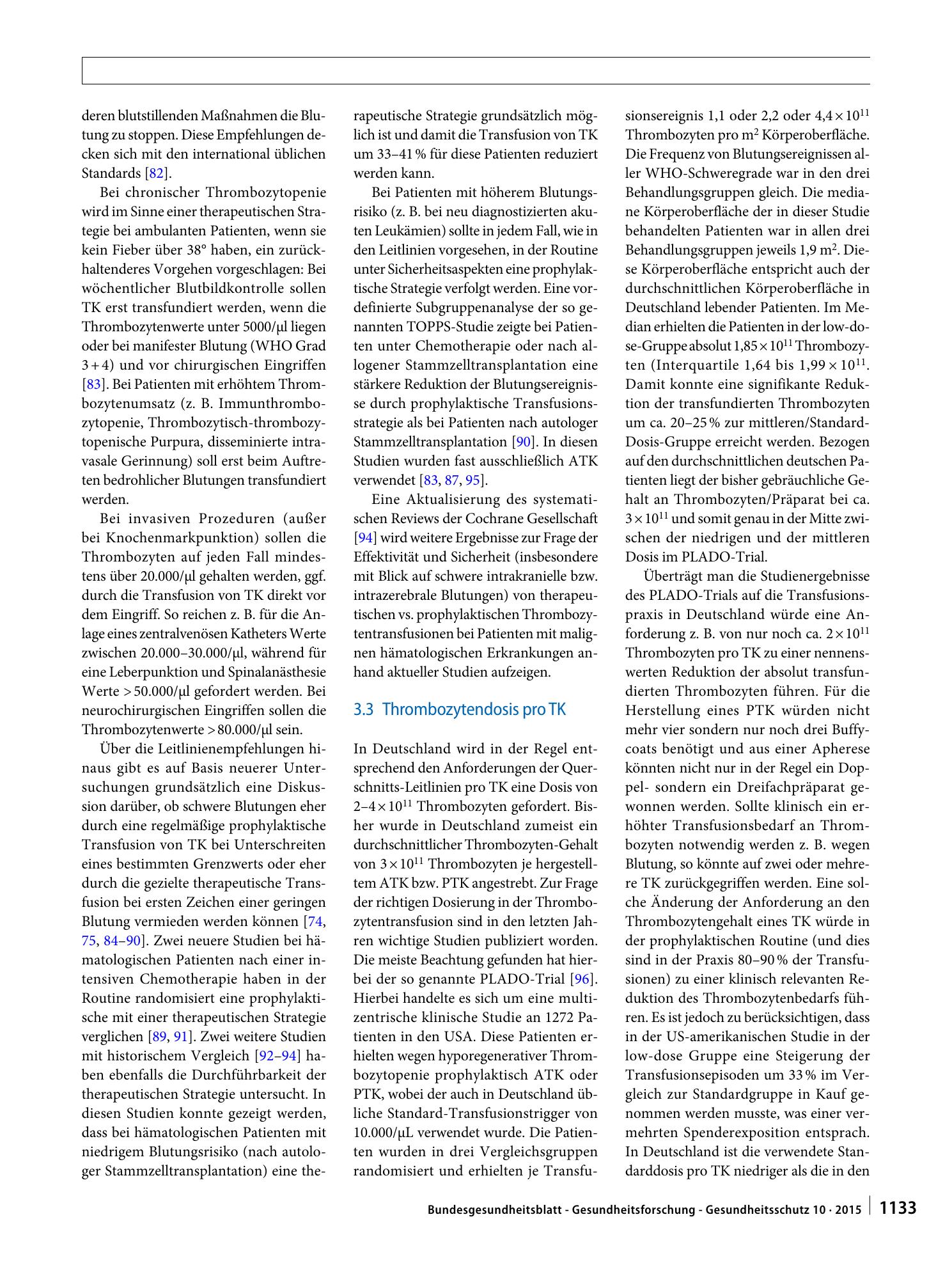 Vorschauseite 5: Wissenschaftliche Erläuterungen zur Stellungnahme „Bewertung von Apherese- und Pool-Thrombozytenkonzentraten“ des AK Blut vom 31.03.2015