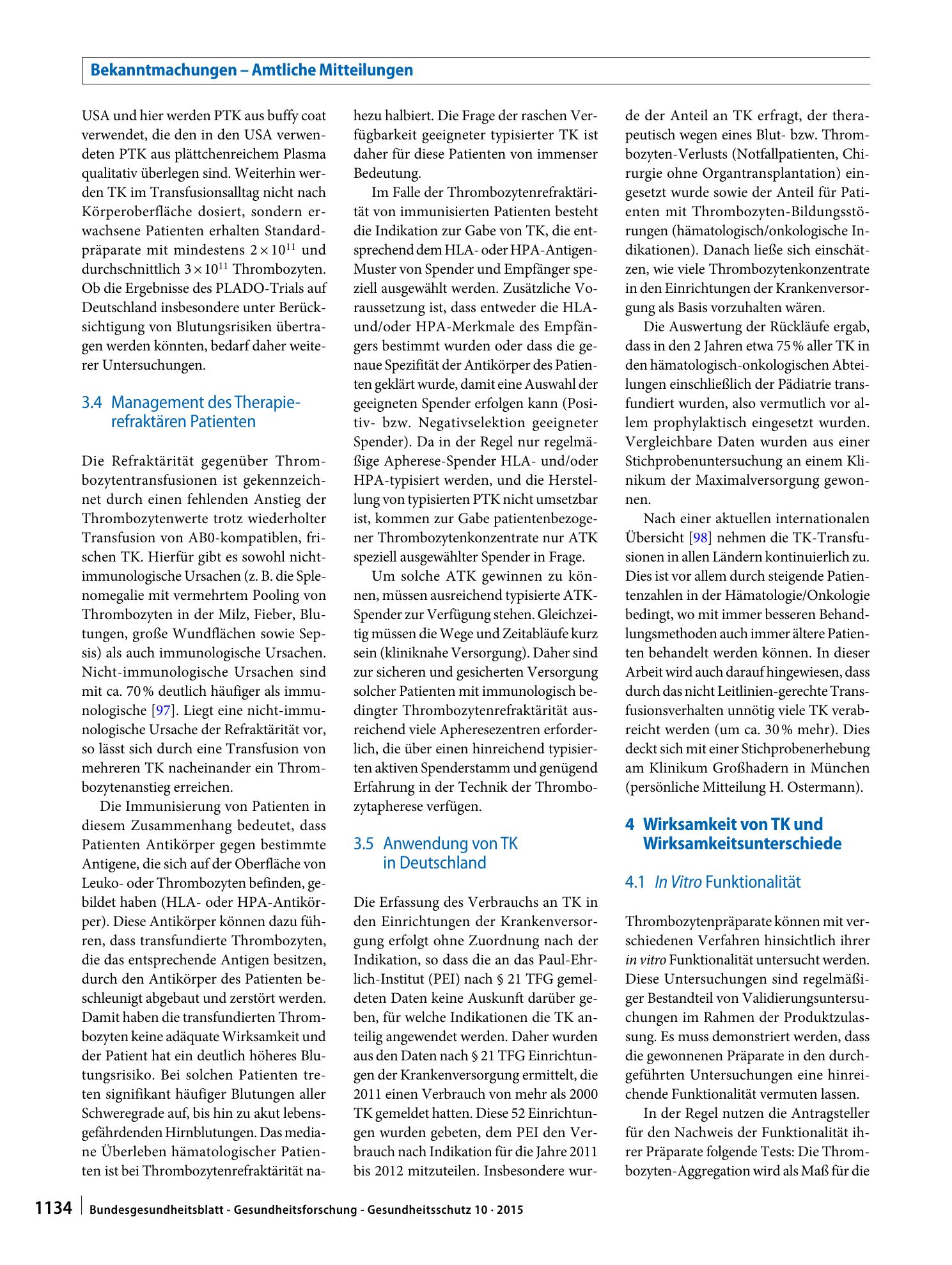 Vorschauseite 6: Wissenschaftliche Erläuterungen zur Stellungnahme „Bewertung von Apherese- und Pool-Thrombozytenkonzentraten“ des AK Blut vom 31.03.2015