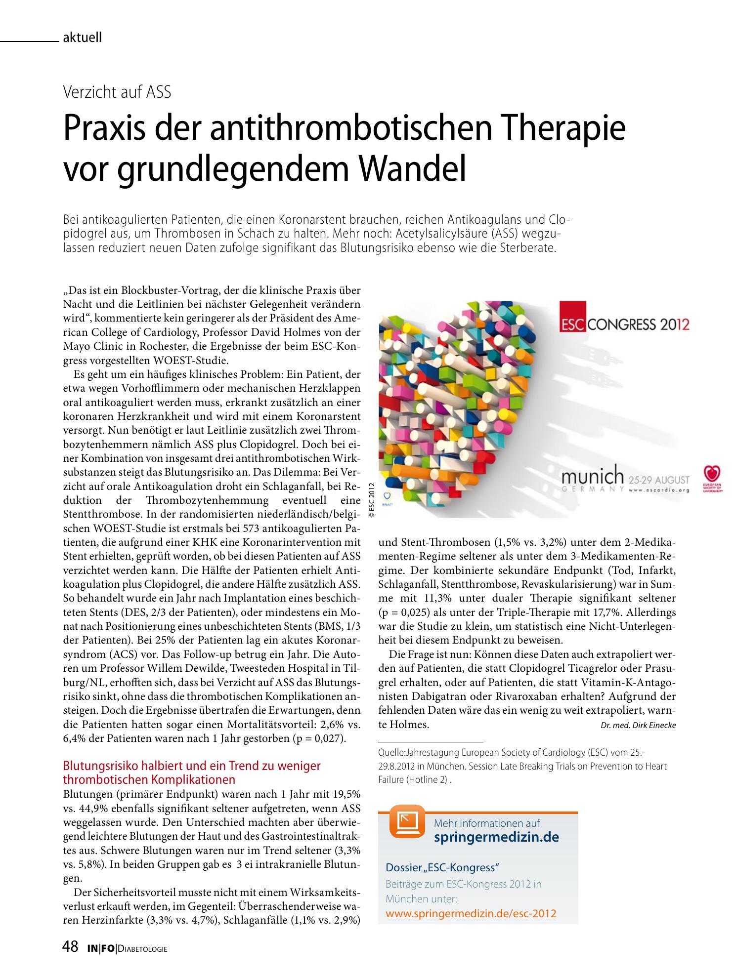 Vorschauseite 1: Praxis der antithrombotischen Therapie vor grundlegendem Wandel