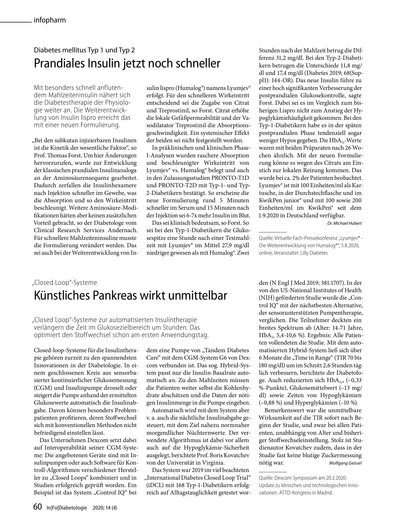 Vorschauseite 1: Künstliches Pankreas wirkt unmittelbar