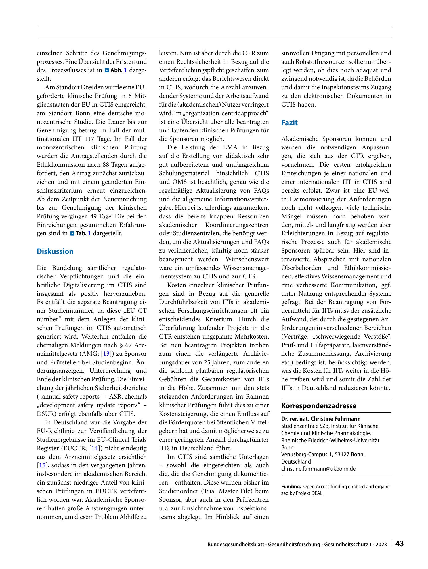 Vorschauseite 6: Erste Erfahrungen bei der Umsetzung der EU-Verordnung 536/2014 (CTR) aus Sicht der nichtkommerziellen akademischen Forschung