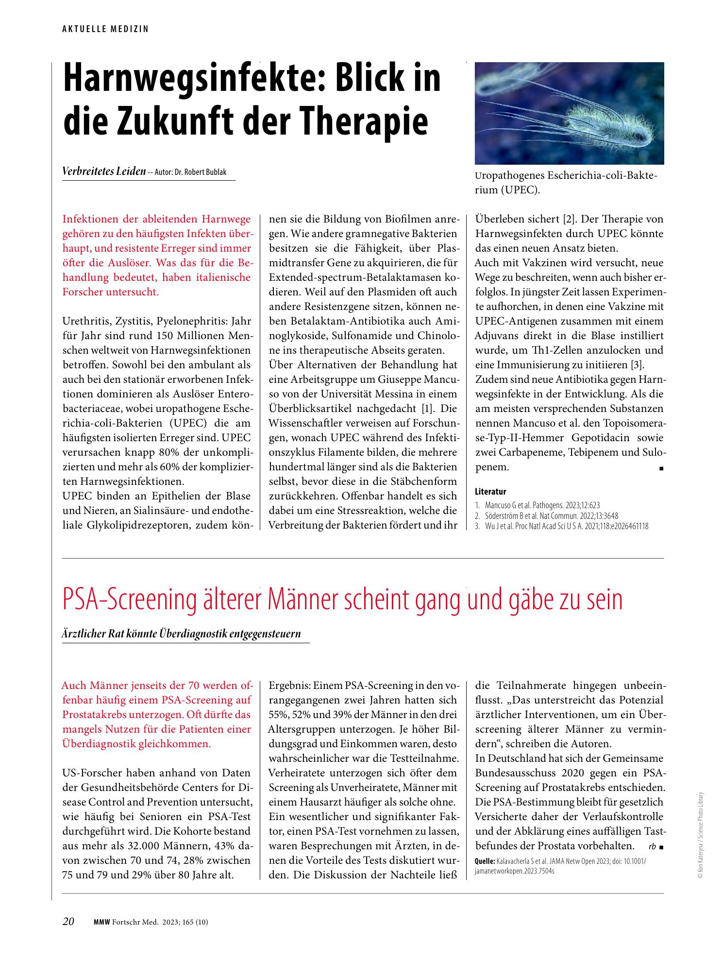 Vorschauseite 1: PSA-Screening älterer Männer scheint gang und gäbe zu sein