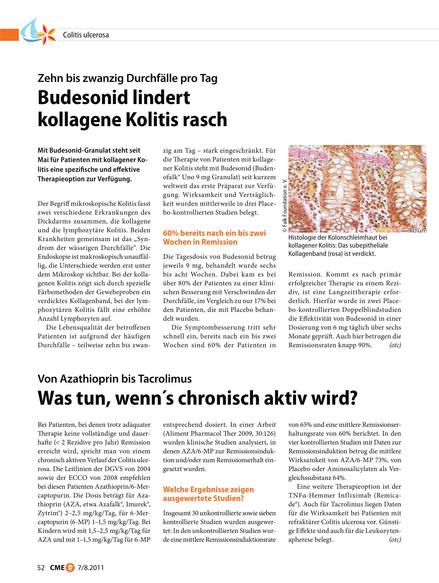 Vorschauseite 1: Budesonid lindert kollagene Kolitis rasch
