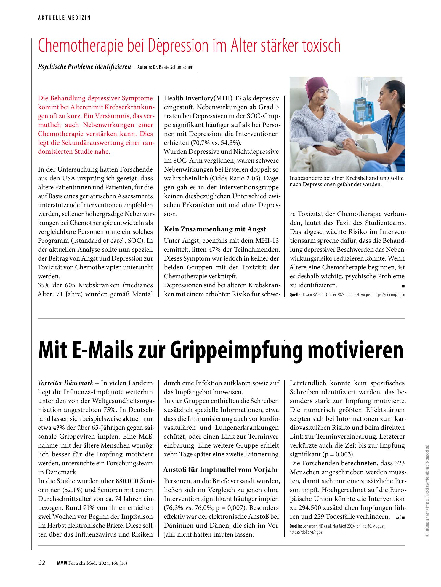 Vorschauseite 1: Chemotherapie bei Depression im Alter stärker toxisch