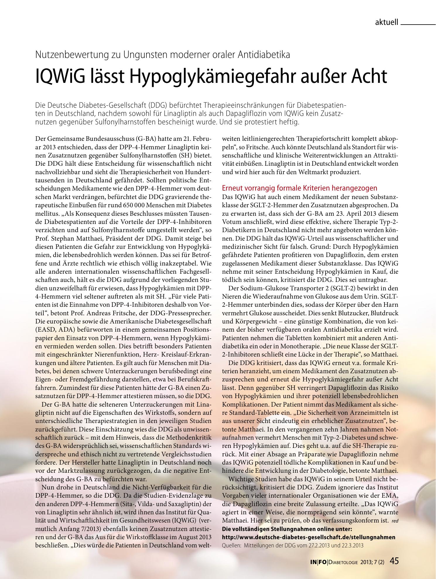Vorschauseite 1: IQWiG lässt Hypoglykämiegefahr außer Acht