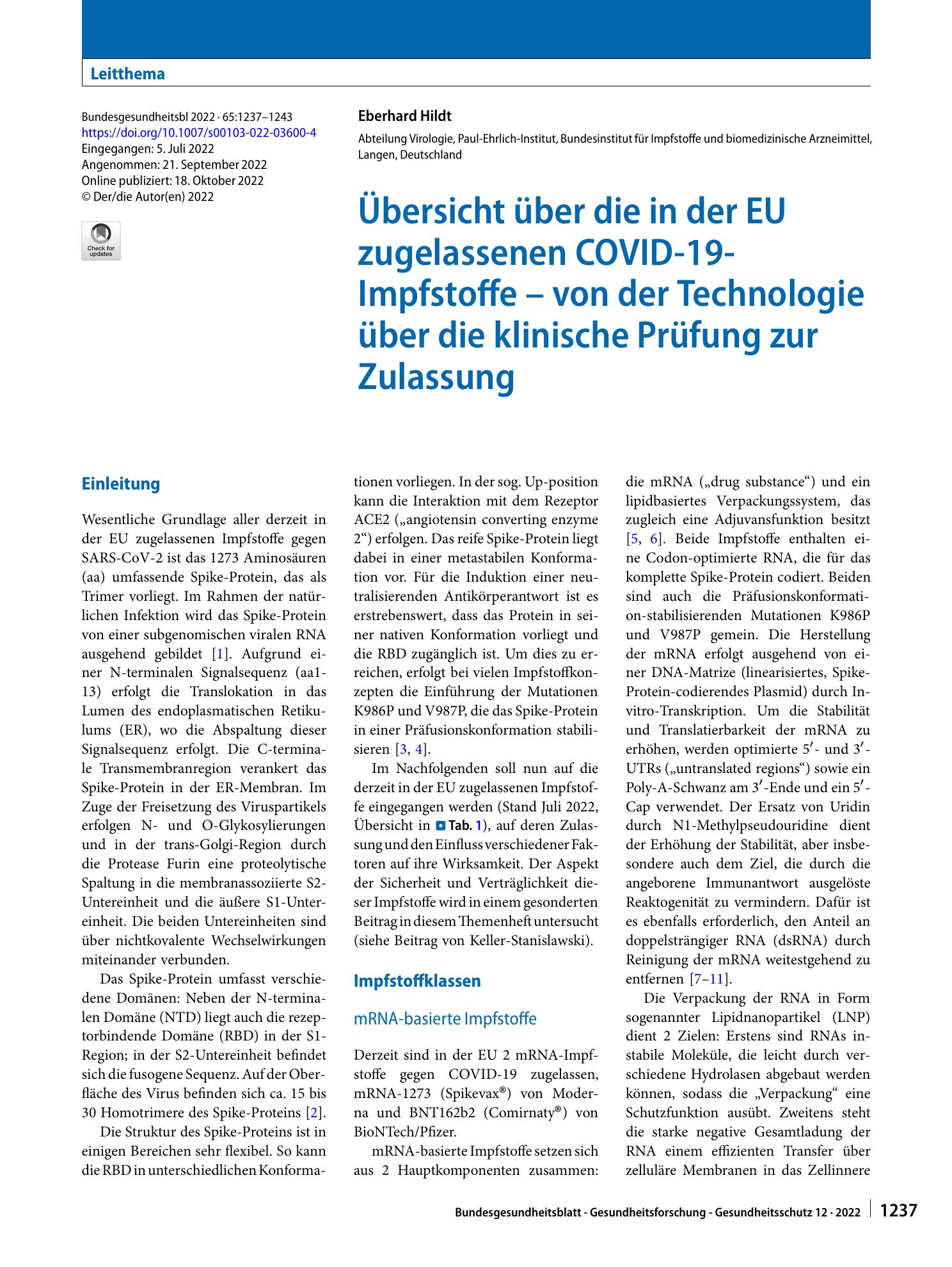 Vorschauseite 1: Übersicht über die in der EU zugelassenen COVID-19-Impfstoffe – von der Technologie über die klinische Prüfung zur Zulassung