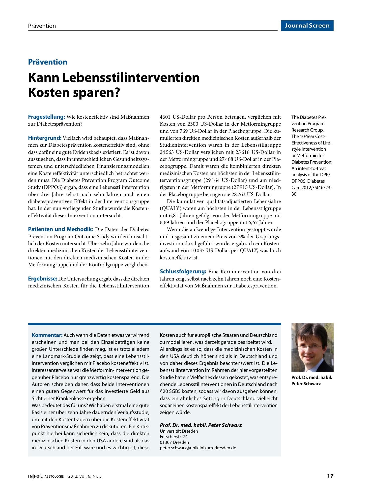 Vorschauseite 1: Kann Lebensstilintervention Kosten sparen?