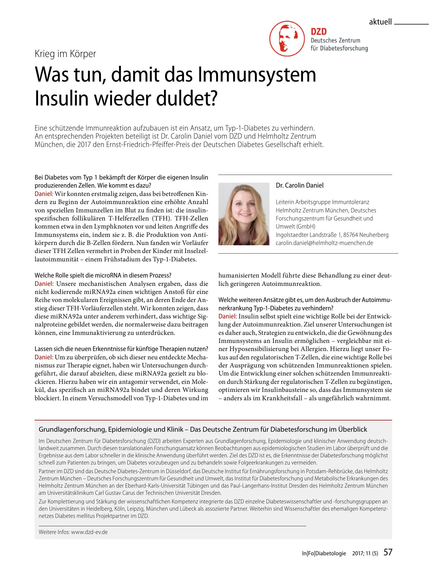Vorschauseite 1: Was tun, damit das Immunsystem Insulin wieder duldet?