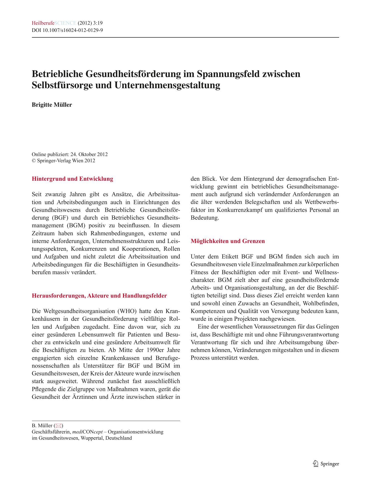 Vorschauseite 1: Betriebliche Gesundheitsförderung im Spannungsfeld zwischen Selbstfürsorge und Unternehmensgestaltung