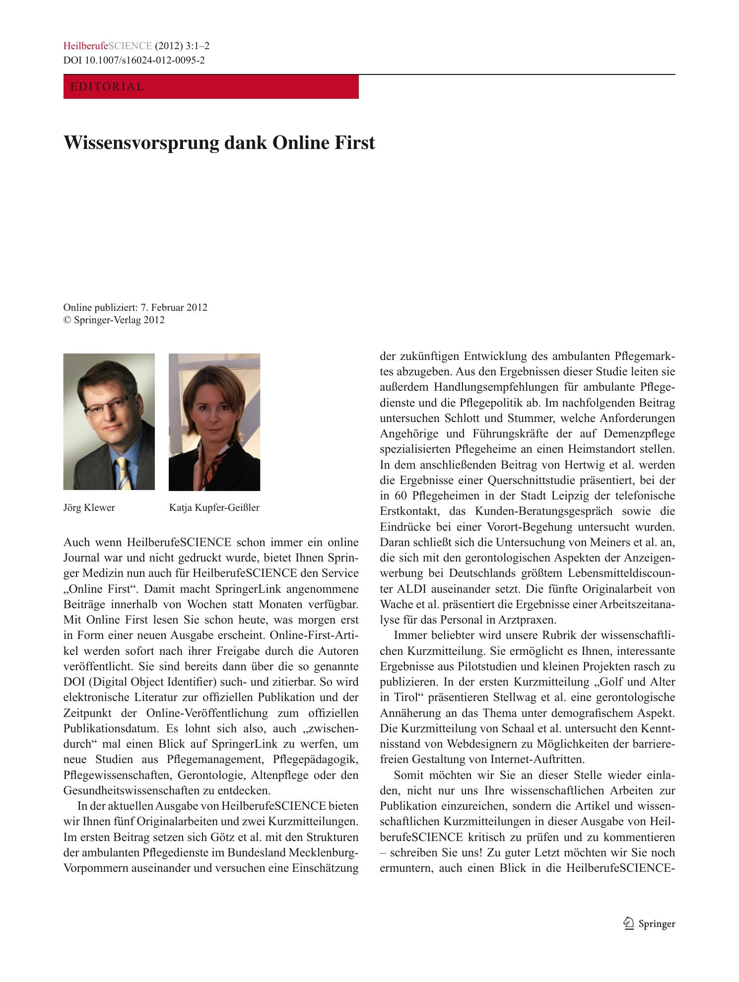 Vorschauseite 1: Wissensvorsprung dank Online First
