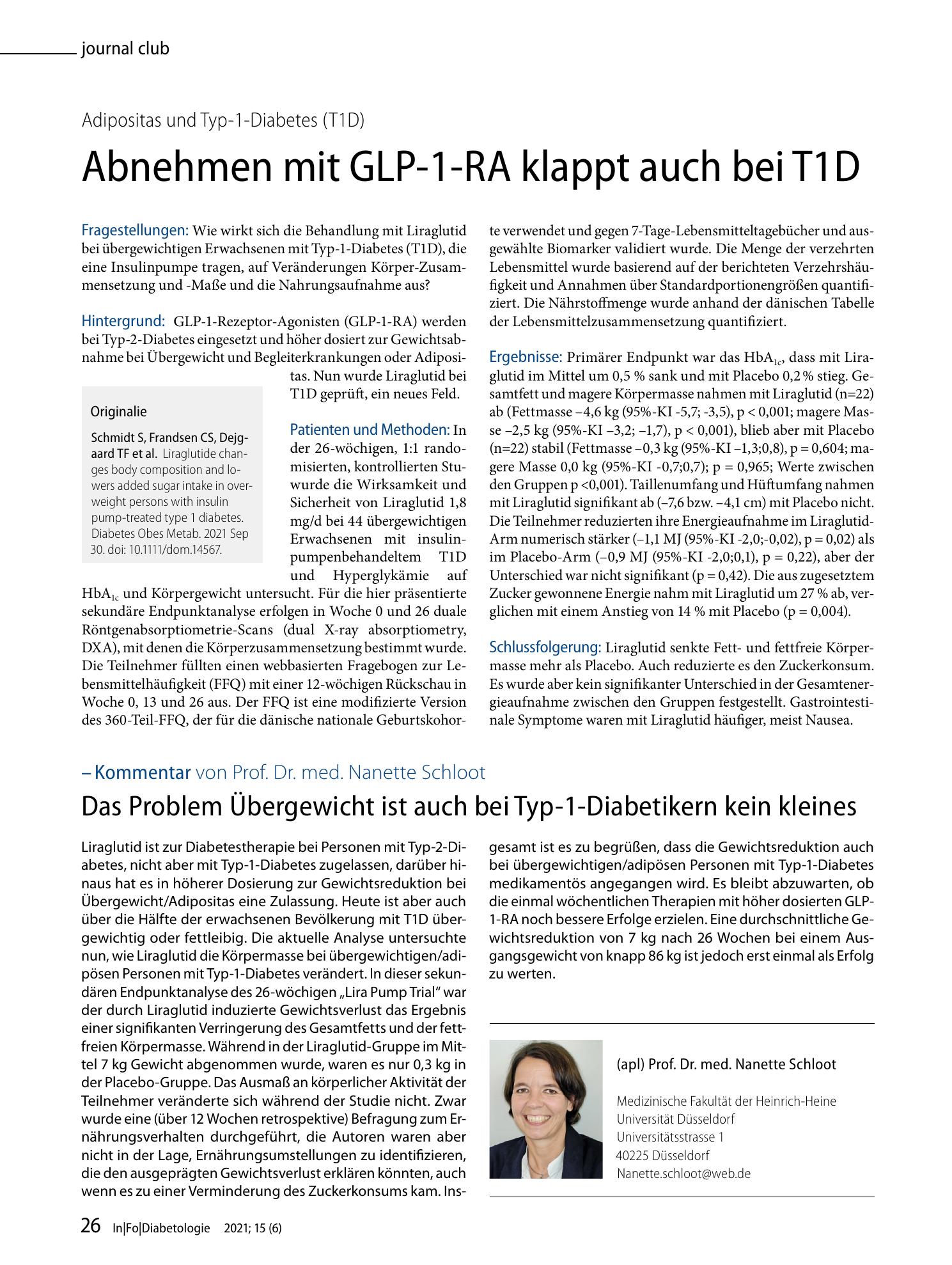 Vorschauseite 1: Abnehmen mit GLP-1-RA klappt auch bei T1D