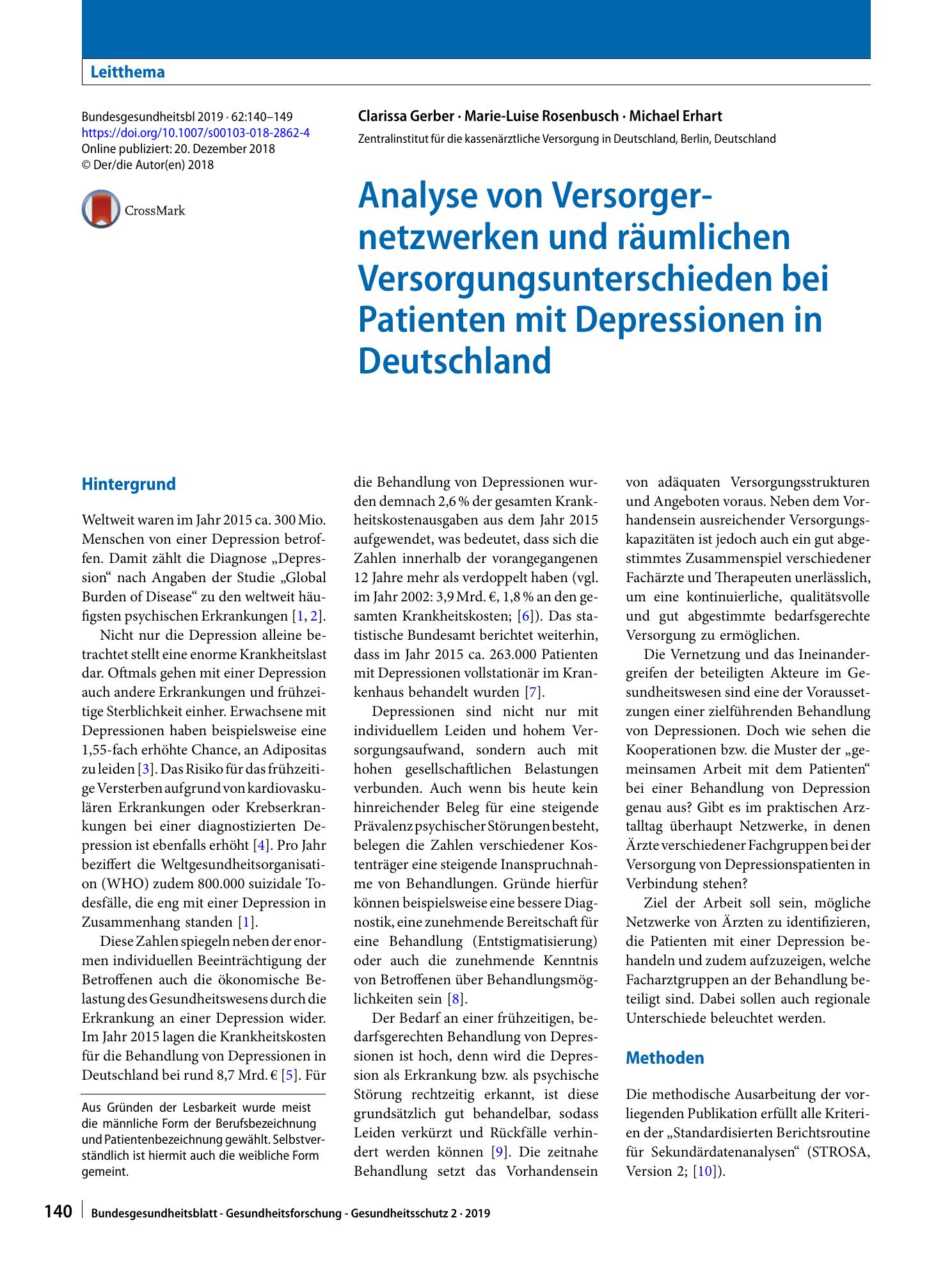 Vorschauseite 1: Analyse von Versorgernetzwerken und räumlichen Versorgungsunterschieden bei Patienten mit Depressionen in Deutschland
