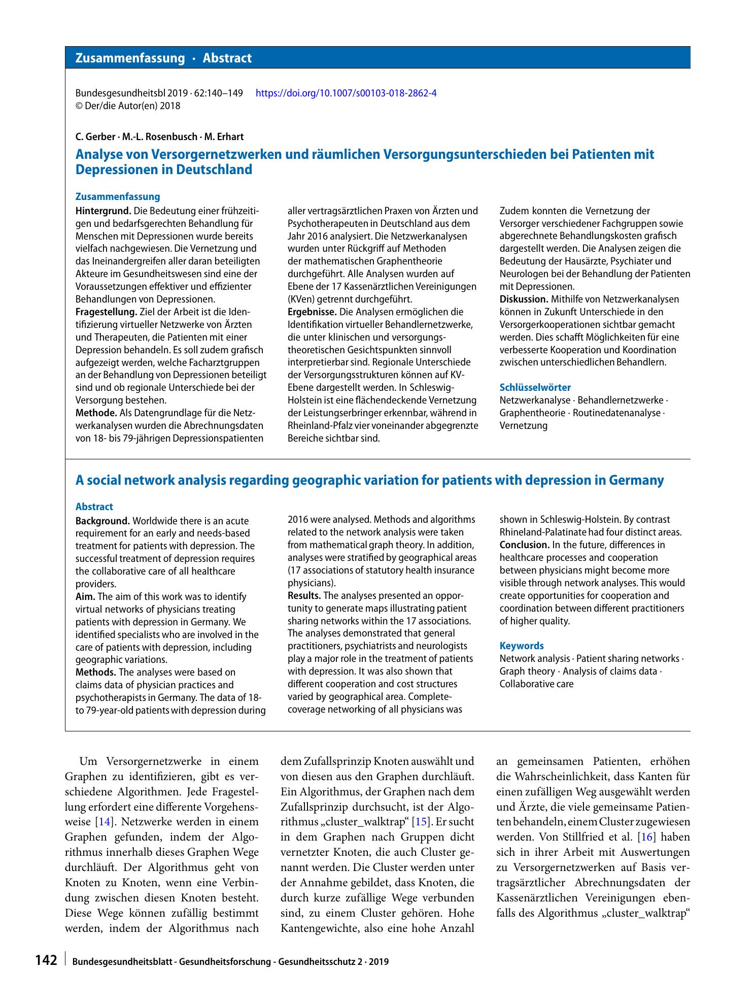 Vorschauseite 3: Analyse von Versorgernetzwerken und räumlichen Versorgungsunterschieden bei Patienten mit Depressionen in Deutschland