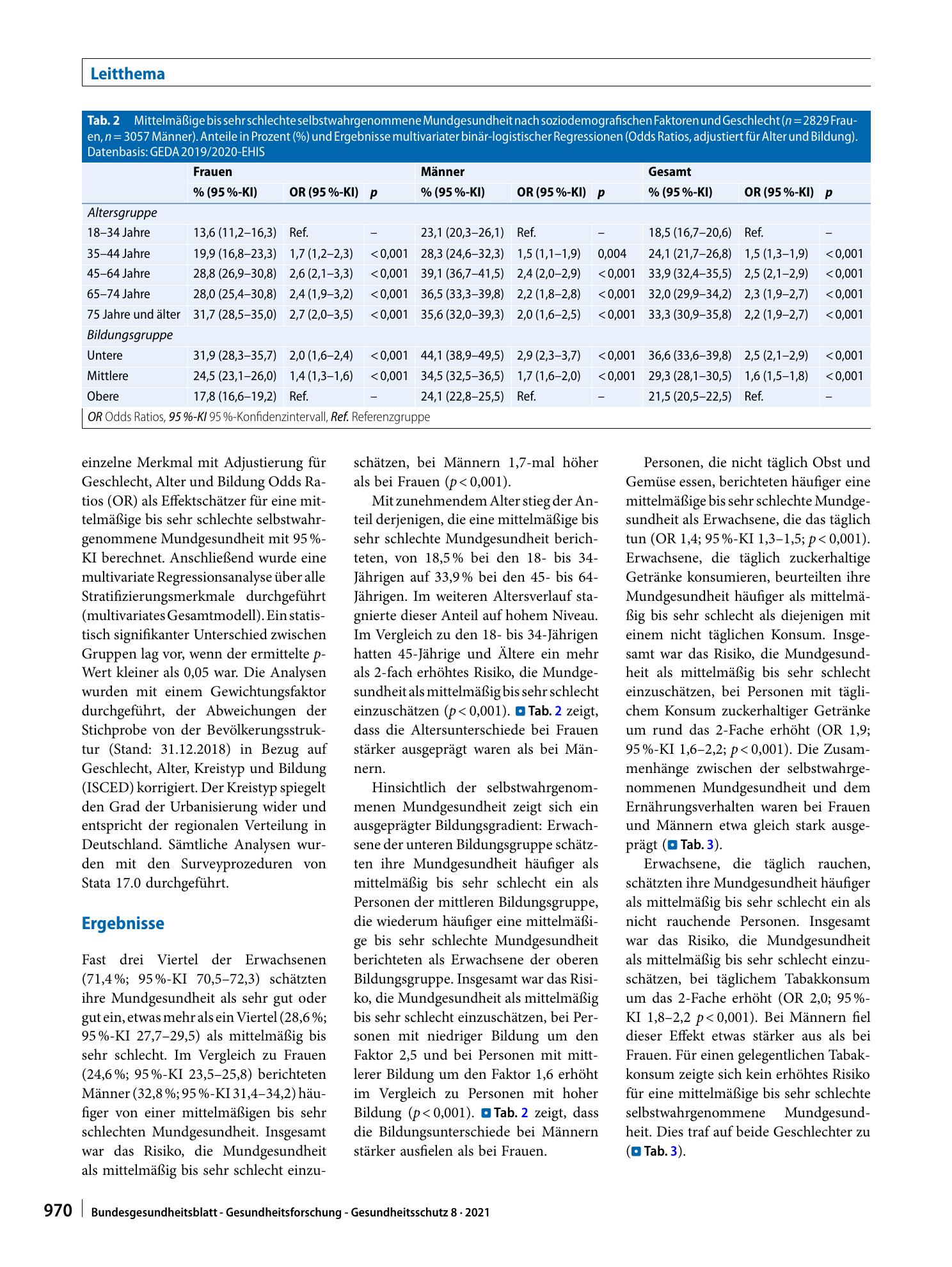 Vorschauseite 4: Selbstwahrgenommene Mundgesundheit und assoziierte Faktoren bei Erwachsenen in Deutschland. Ergebnisse aus GEDA 2019/2020-EHIS