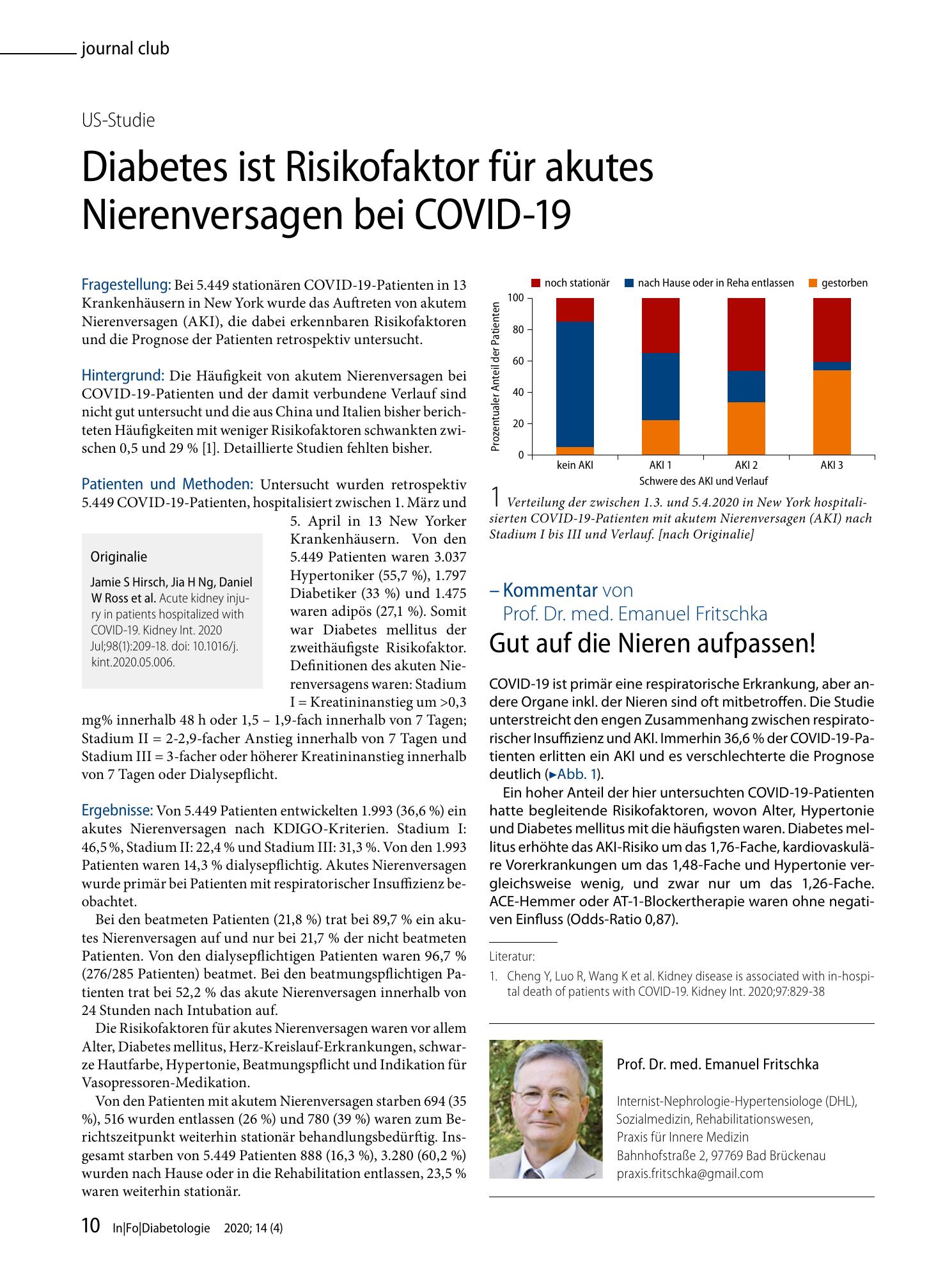 Vorschauseite 1: Diabetes ist Risikofaktor für akutes Nierenversagen bei COVID-19
