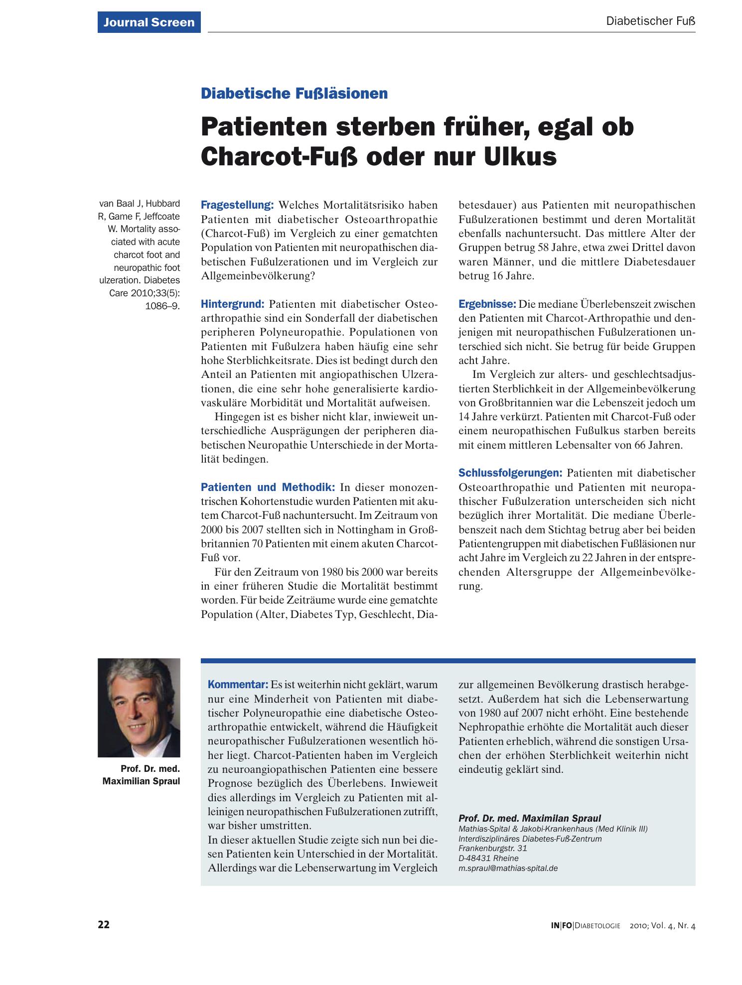 Vorschauseite 1: Patienten sterben früher, egal ob Charcot-Fuß oder nur Ulkus