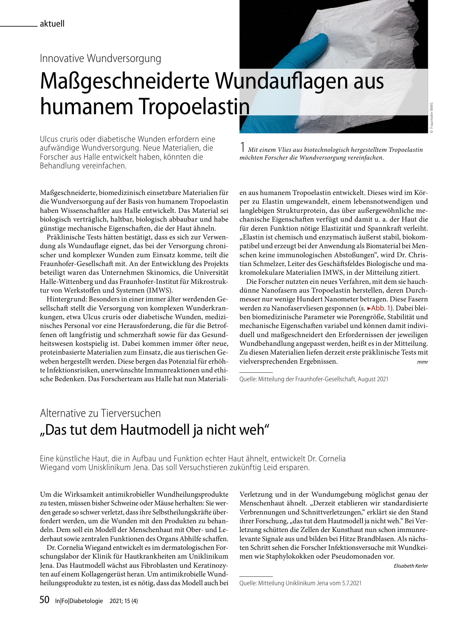 Vorschauseite 1: Maßgeschneiderte Wundauflagen aus humanem Tropoelastin