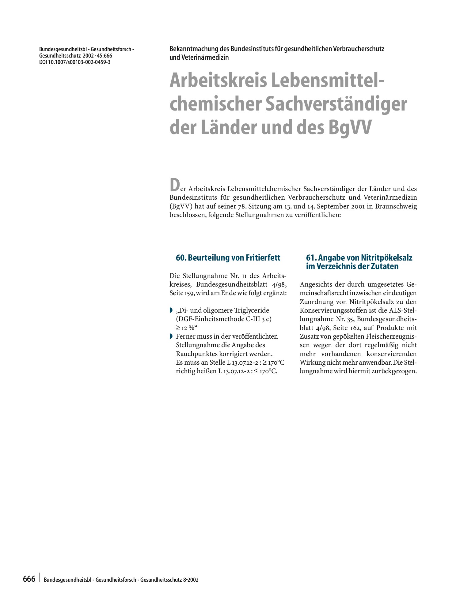 Vorschauseite 1: Arbeitskreis Lebensmittelchemischer Sachverständiger der Länder und des BgVV