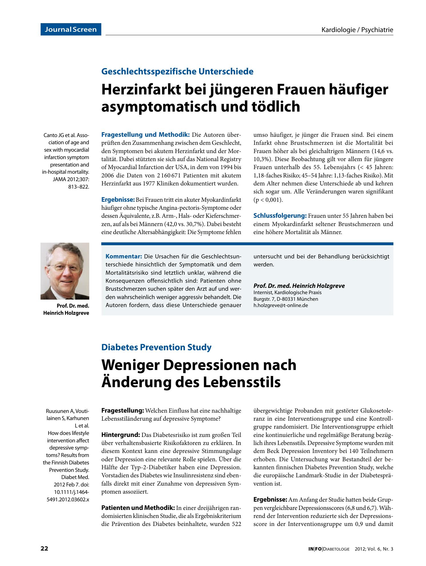 Vorschauseite 1: Herzinfarkt bei jüngeren Frauen häufiger asymptomatisch und tödlich