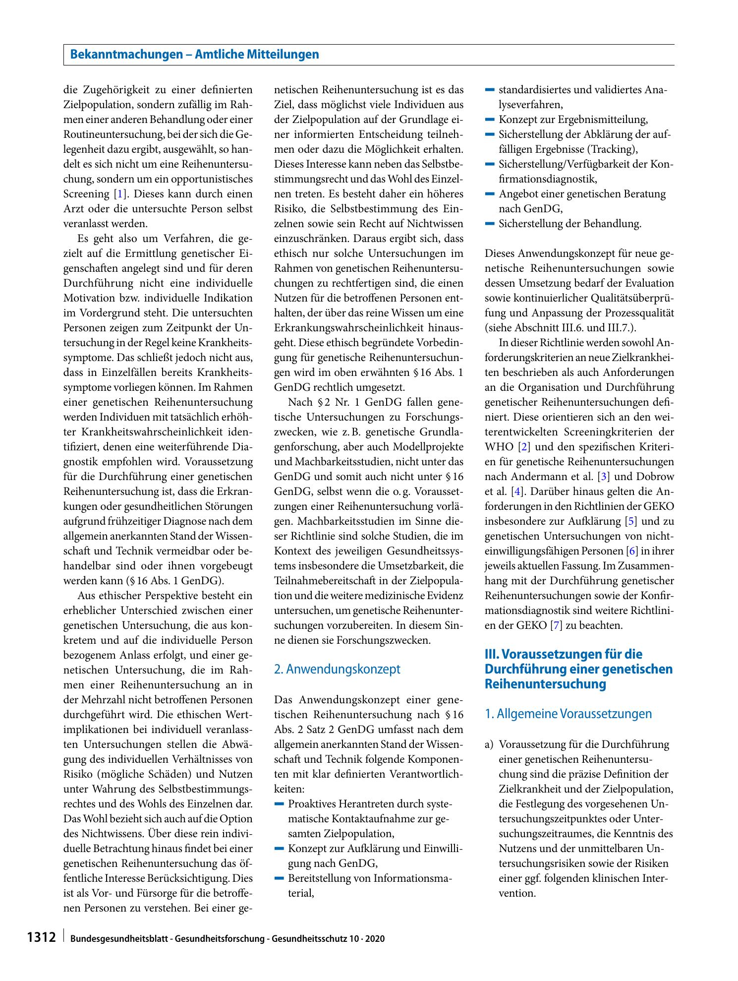 Vorschauseite 2: Richtlinie der Gendiagnostik-Kommission (GEKO) für die Anforderungen an die Durchführung genetischer Reihenuntersuchungen gemäß § 23 Abs. 2 Nr. 6 GenDG