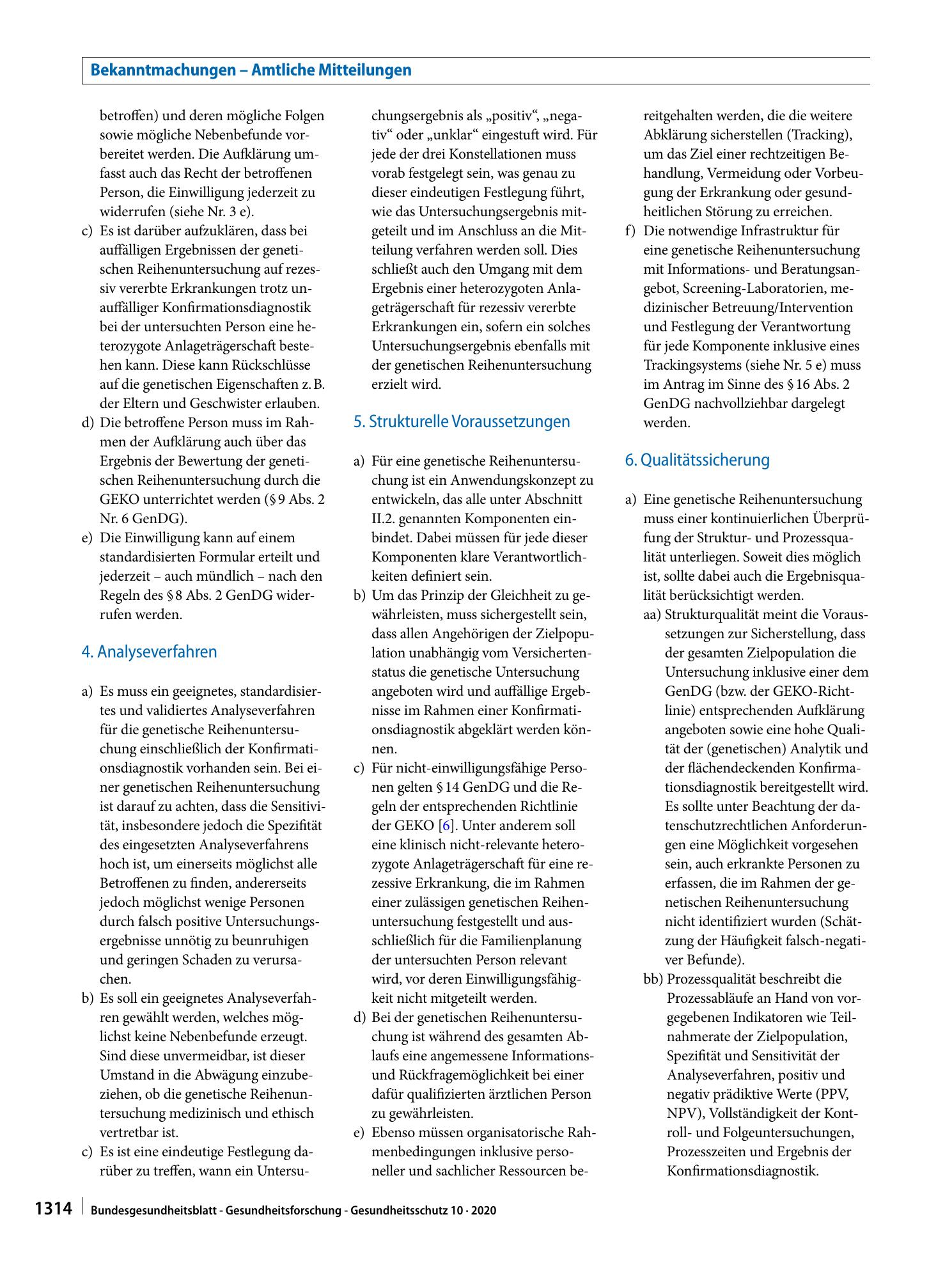 Vorschauseite 4: Richtlinie der Gendiagnostik-Kommission (GEKO) für die Anforderungen an die Durchführung genetischer Reihenuntersuchungen gemäß § 23 Abs. 2 Nr. 6 GenDG