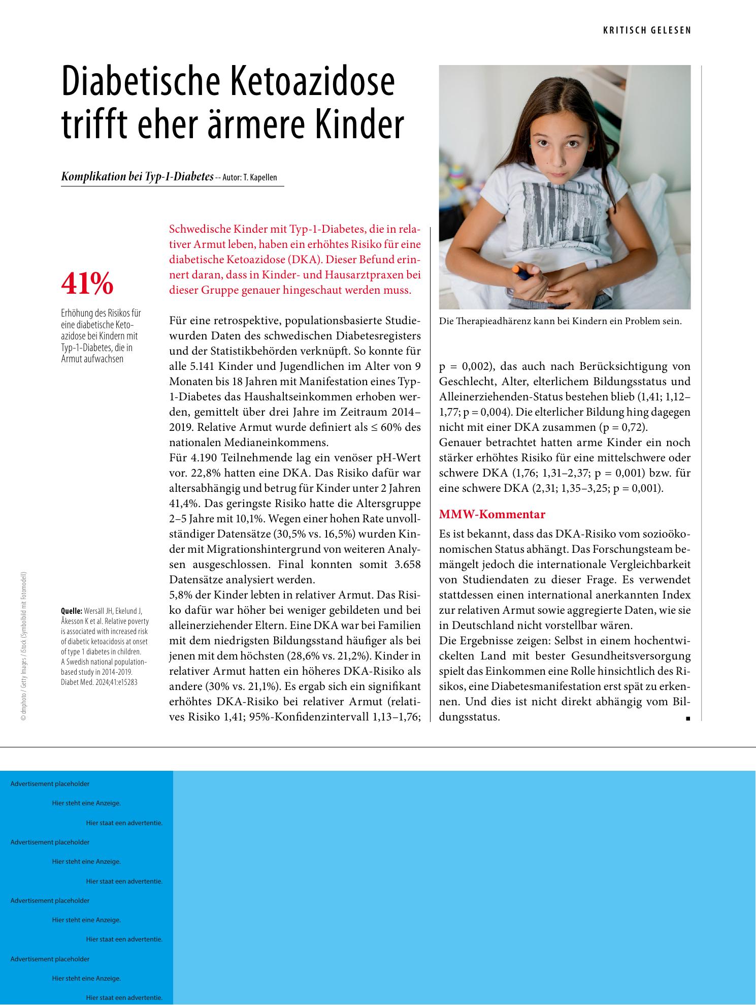 Vorschauseite 1: Diabetische Ketoazidose trifft eher ärmere Kinder