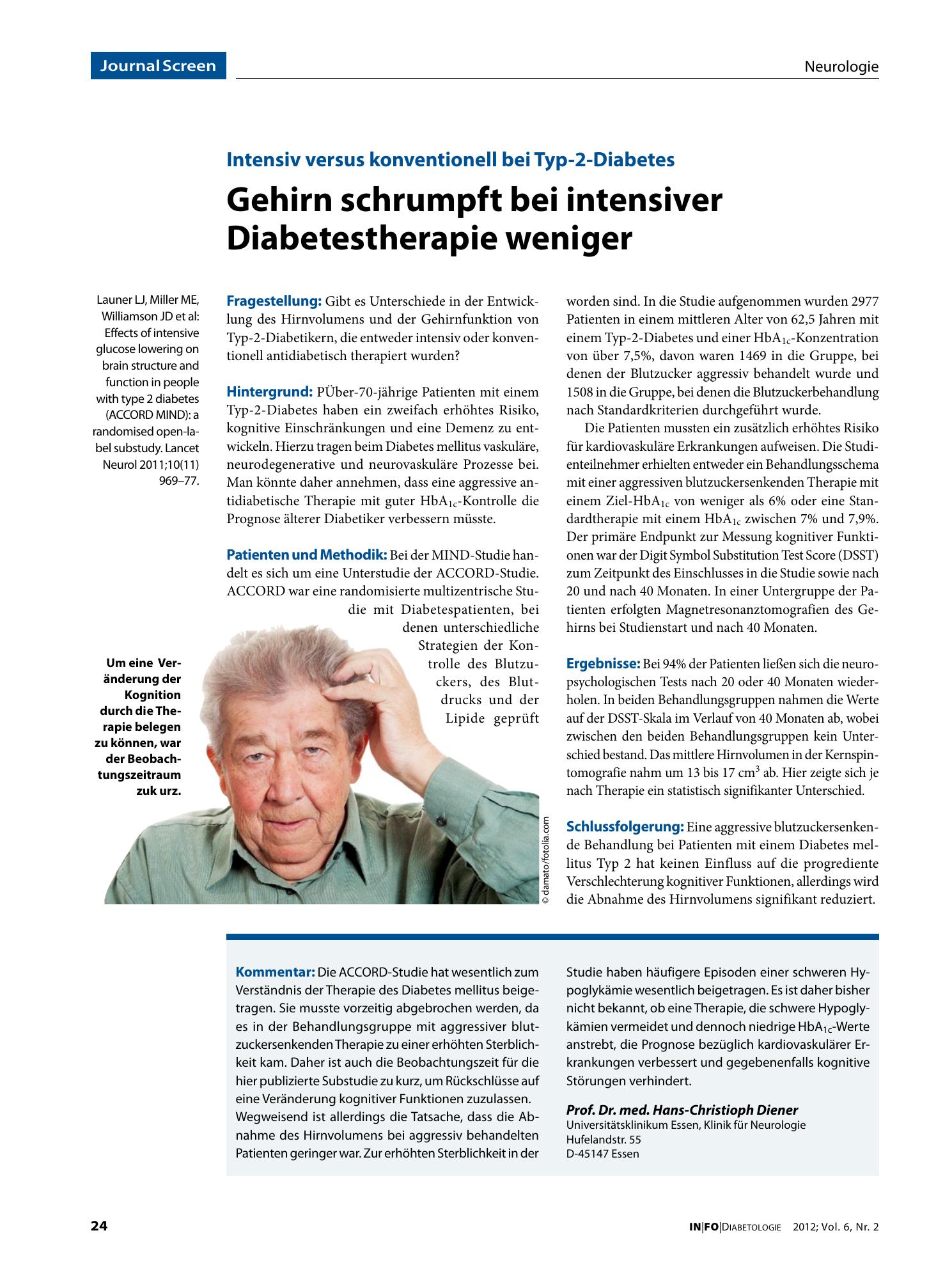 Vorschauseite 1: Gehirn schrumpft bei intensiver Diabetestherapie weniger