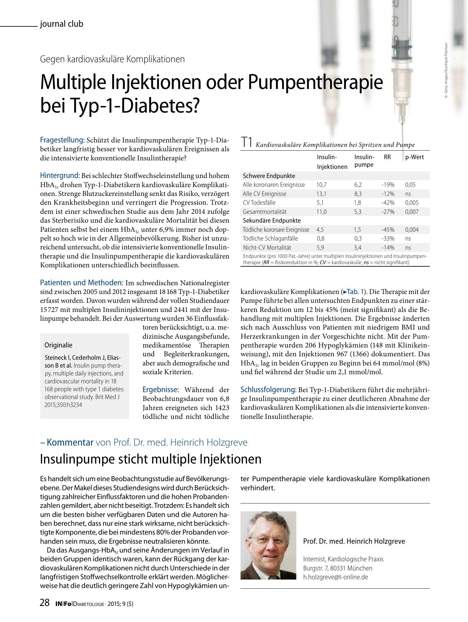 Vorschauseite 1: Multiple Injektionen oder Pumpentherapie bei Typ-1-Diabetes?