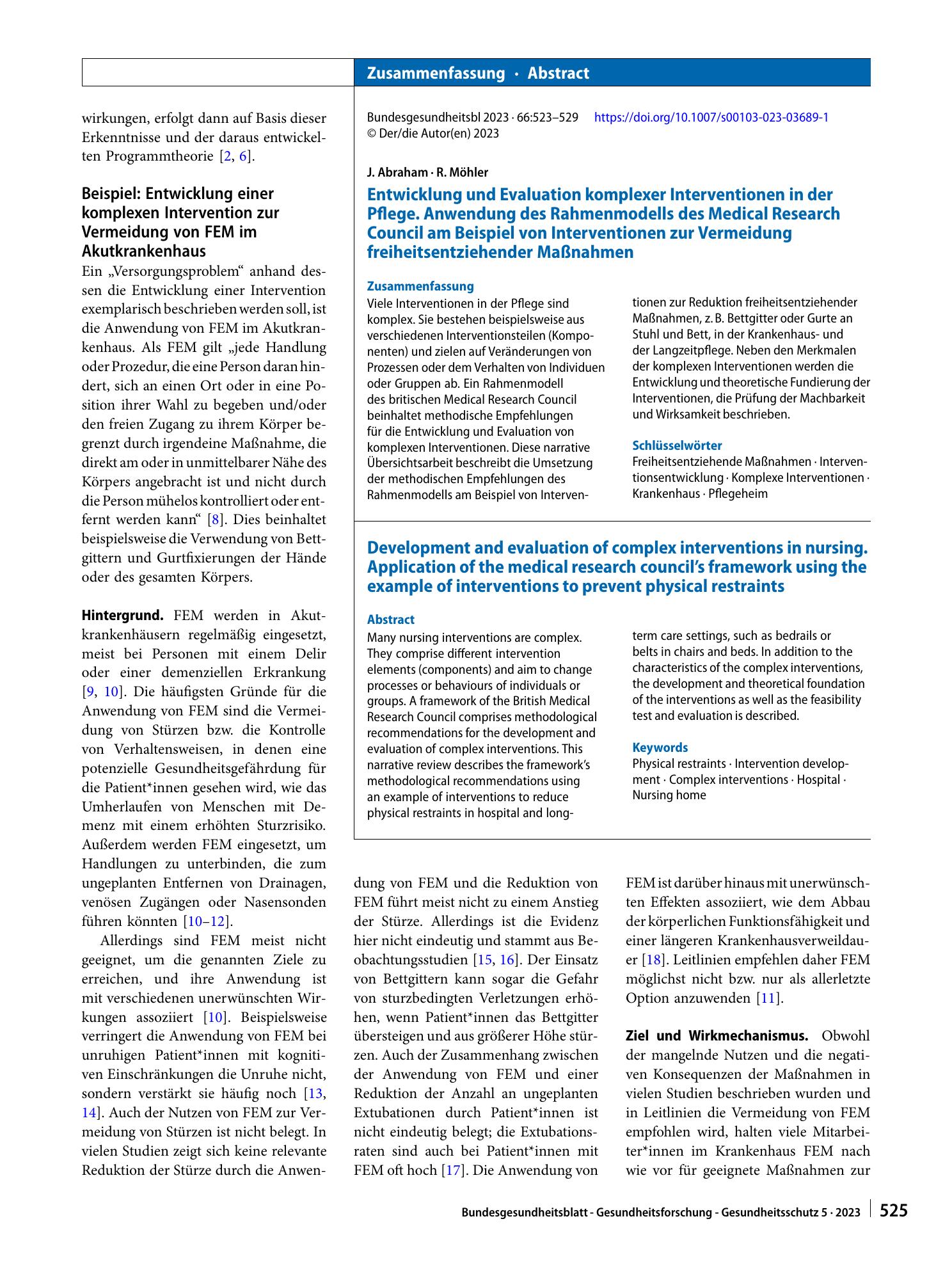 Vorschauseite 3: Entwicklung und Evaluation komplexer Interventionen in der Pflege