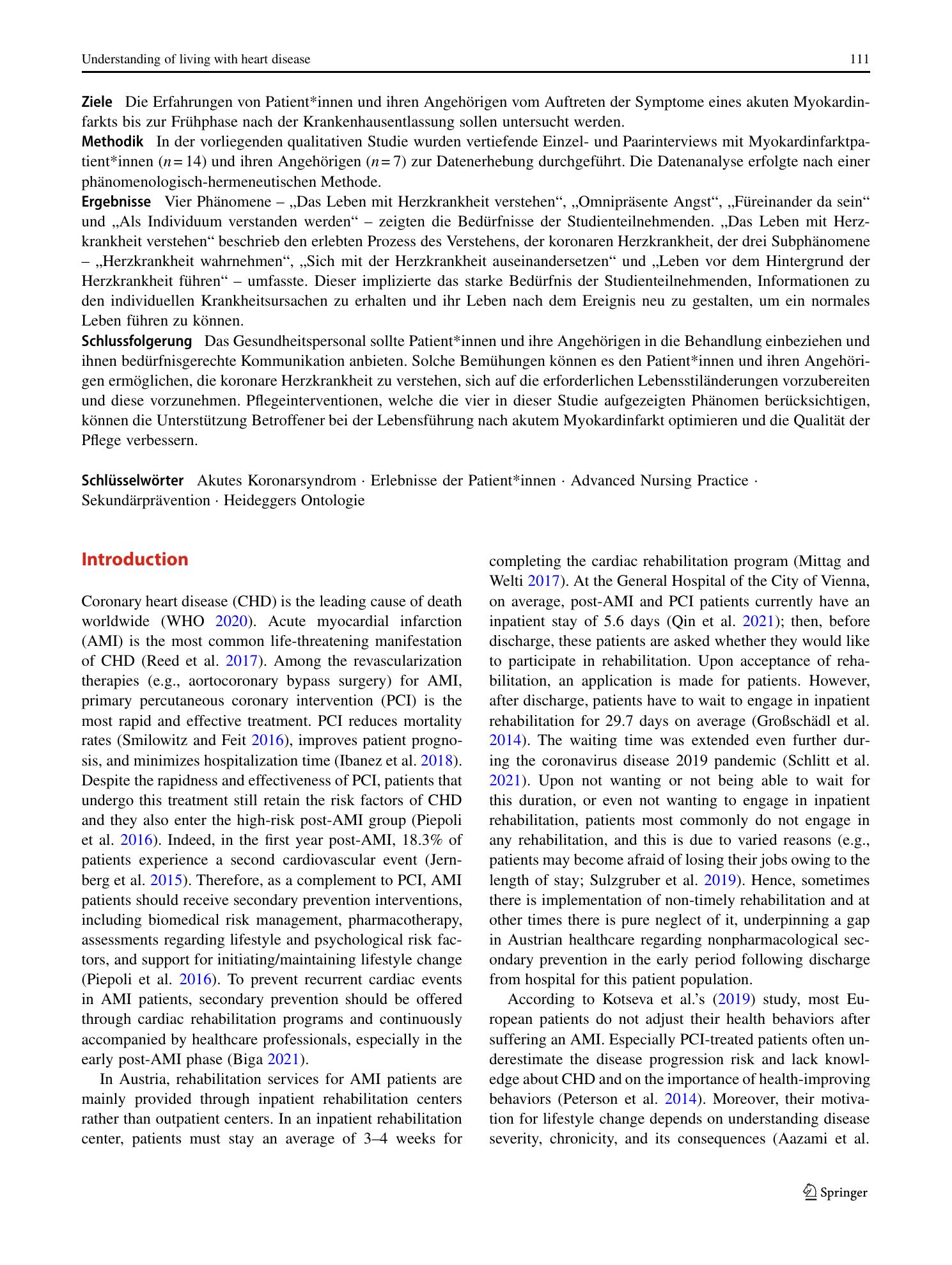 Vorschauseite 2: Exploring patients’ and relatives’ needs following acute myocardial infarction—A qualitative study