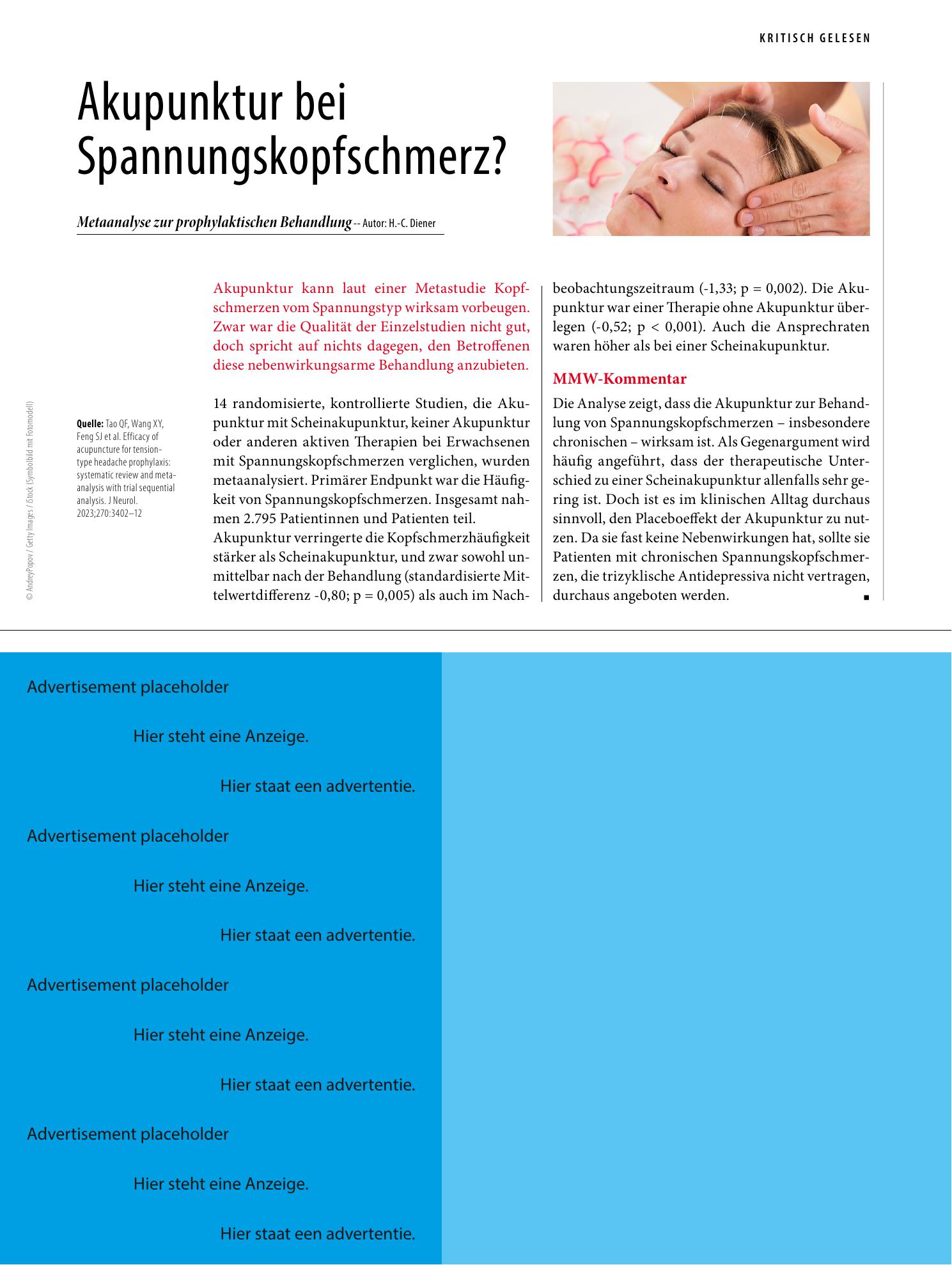 Vorschauseite 1: Akupunktur bei Spannungskopfschmerz?