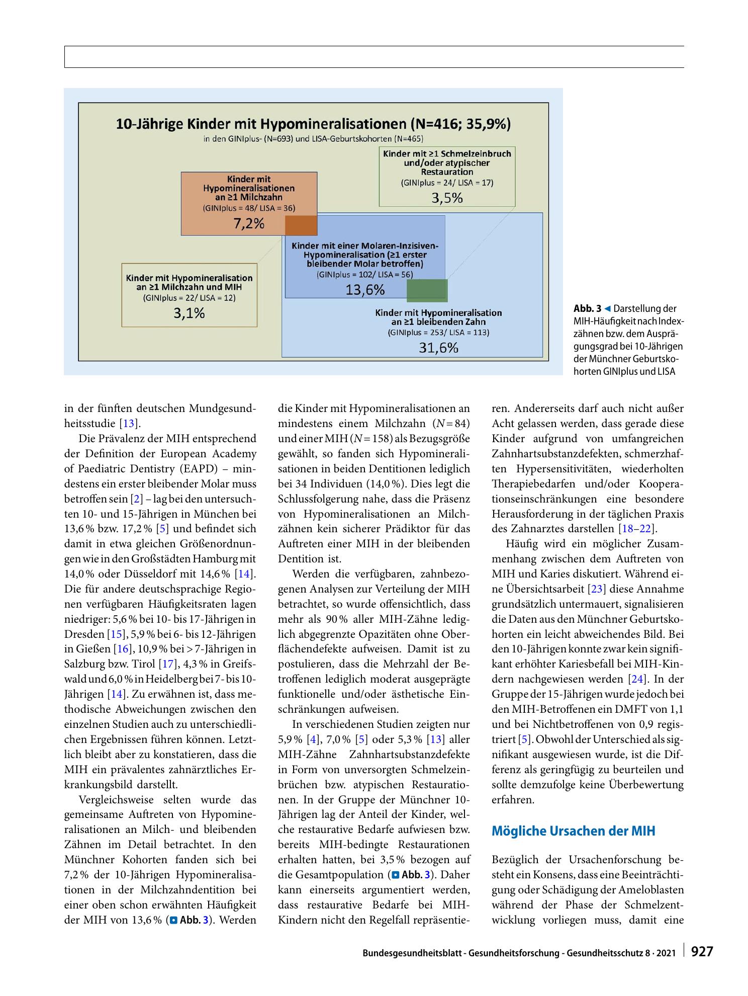 Vorschauseite 4: Molaren-Inzisiven-Hypomineralisation (MIH). Häufigkeit und mögliche Ursachen unter besonderer Berücksichtigung der Ergebnisse aus den Münchner Geburtskohorten GINIplus und LISA