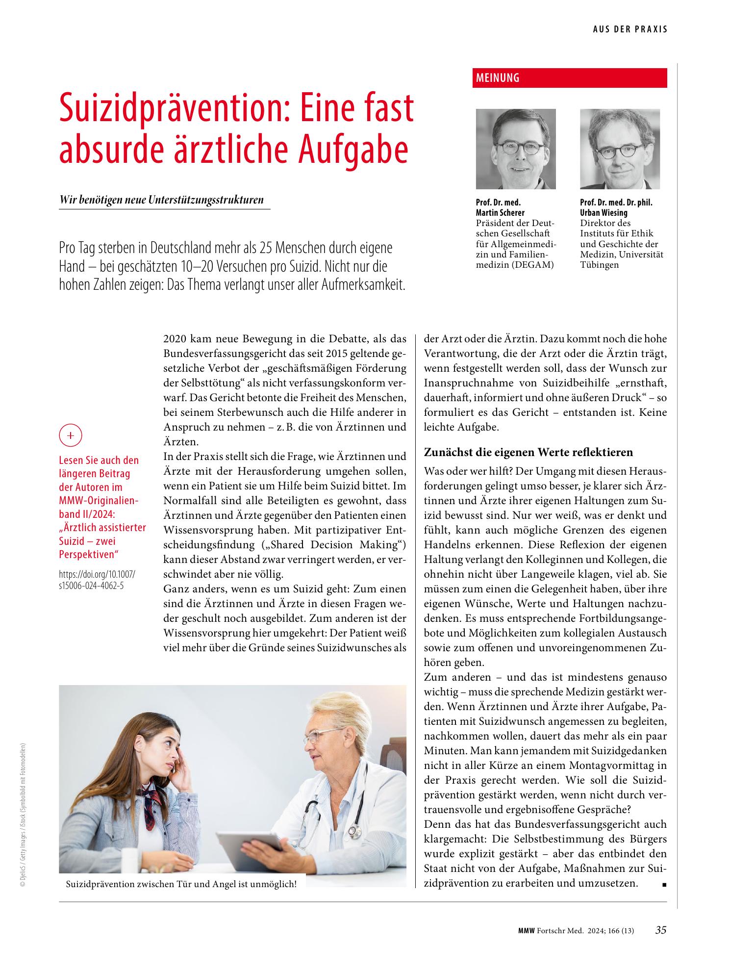 Vorschauseite 1: Suizidprävention: Eine fast absurde ärztliche Aufgabe