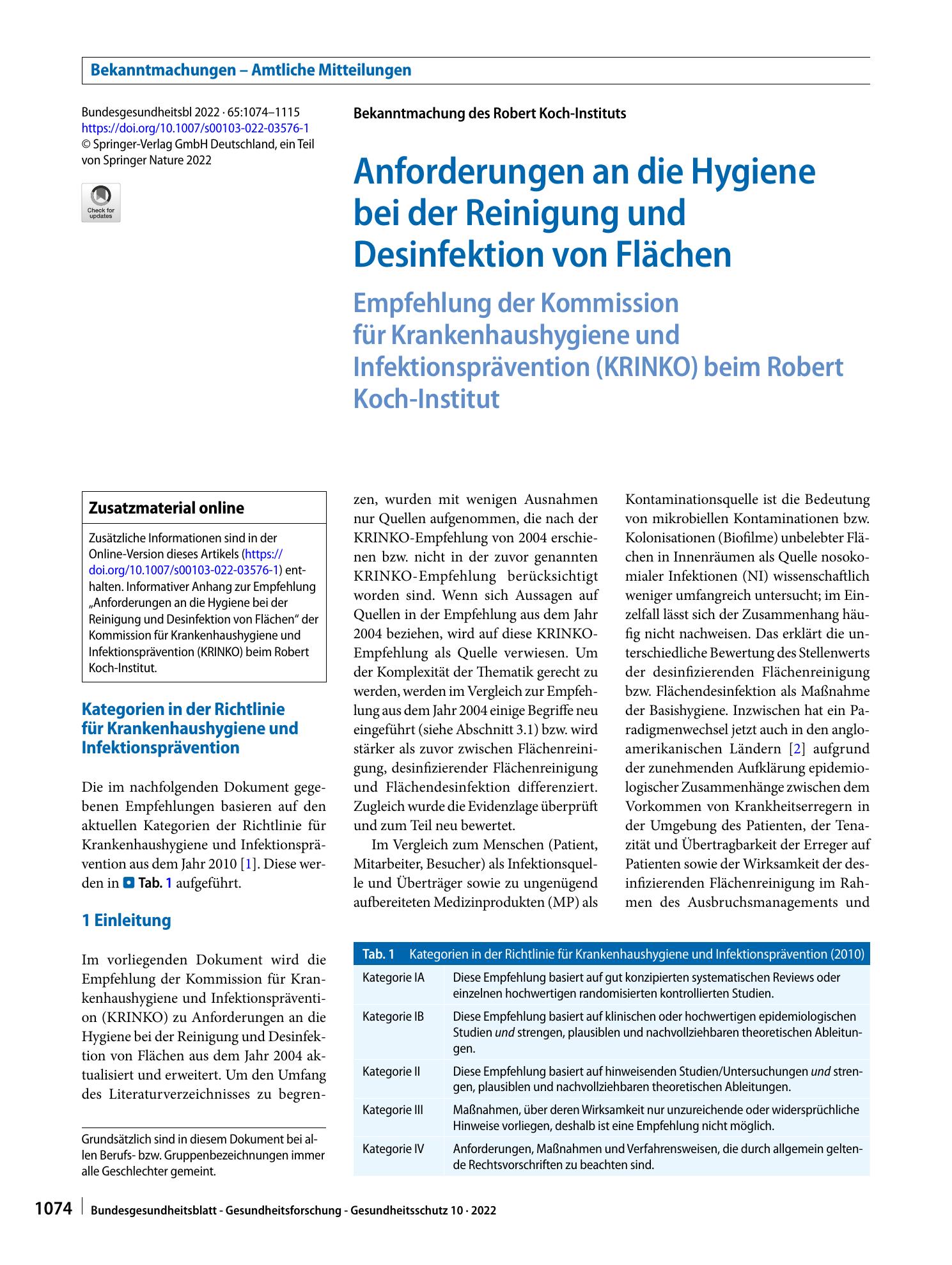 Vorschauseite 1: Anforderungen an die Hygiene bei der Reinigung und Desinfektion von Flächen