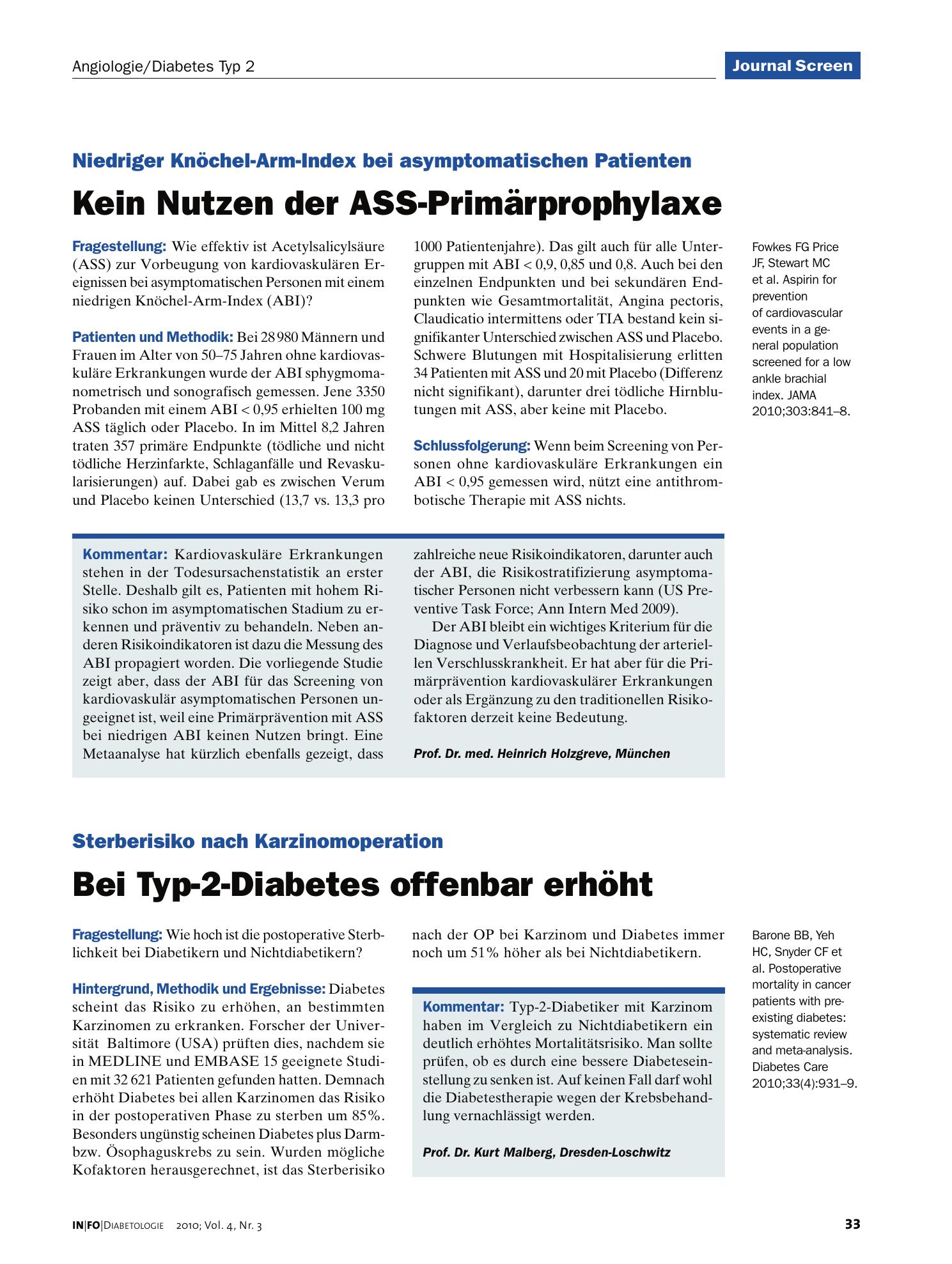 Vorschauseite 1: Kein Nutzen der ASS-Primärprophylaxe