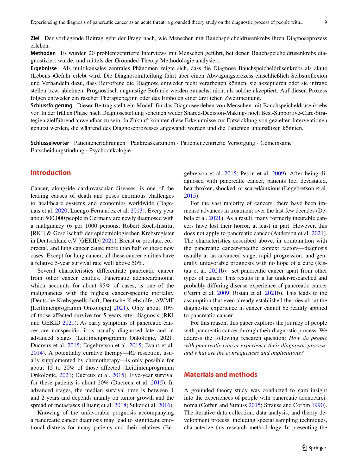Vorschauseite 2: Experiencing the diagnosis of pancreatic cancer as an acute threat: a grounded theory study on the diagnostic process of people with pancreatic adenocarcinoma