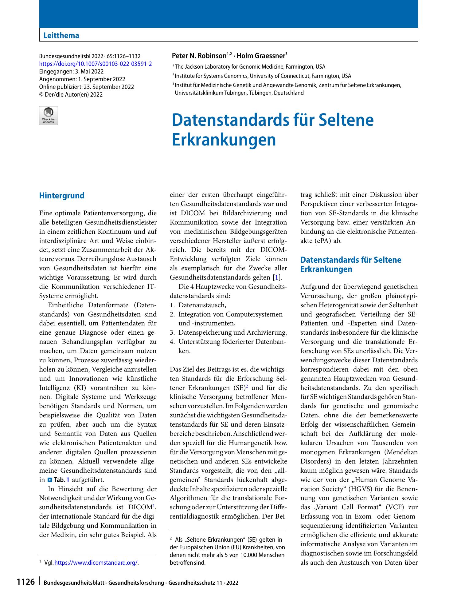 Vorschauseite 1: Datenstandards für Seltene Erkrankungen