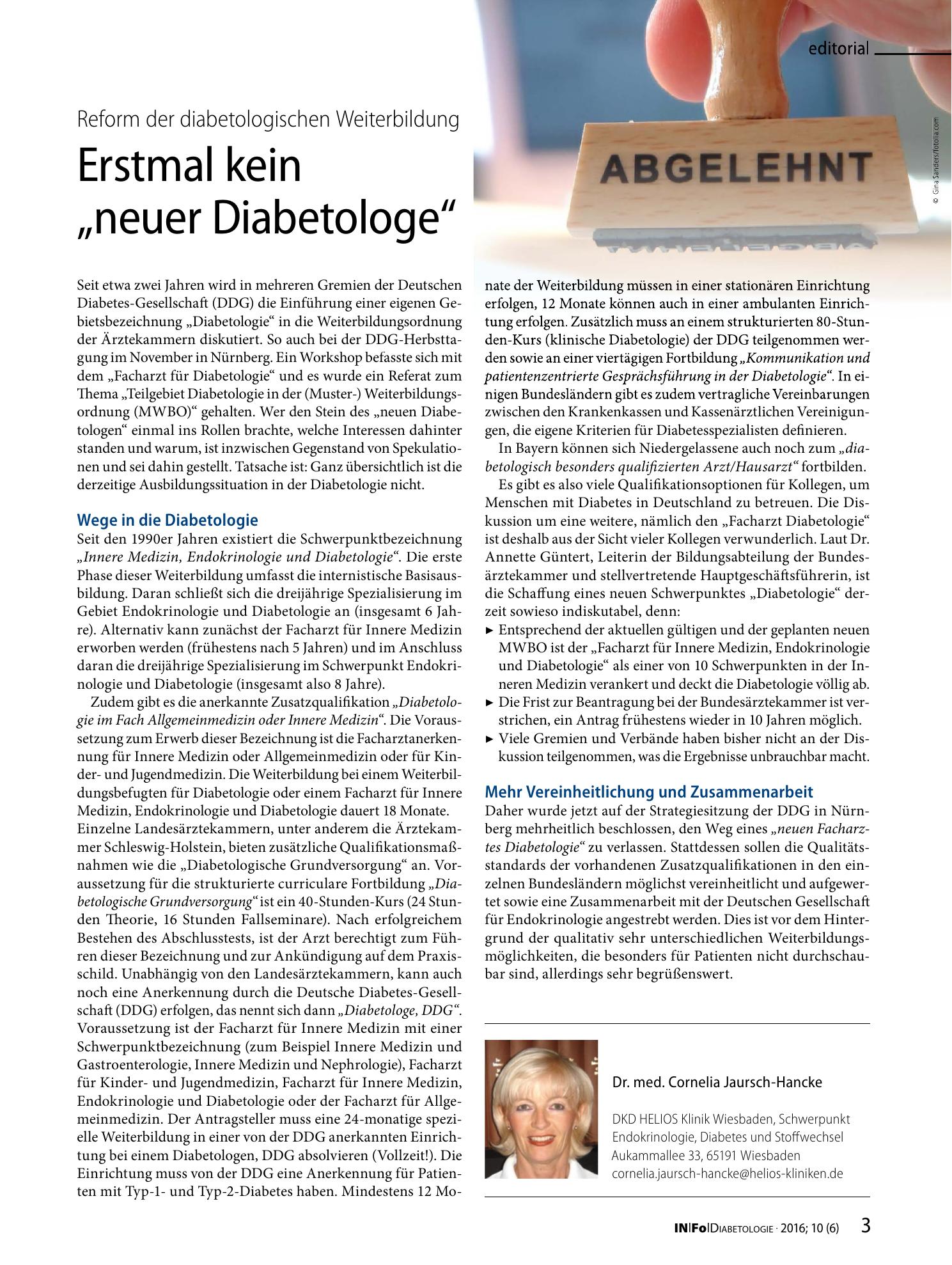 Vorschauseite 1: Erstmal kein „neuer Diabetologe“