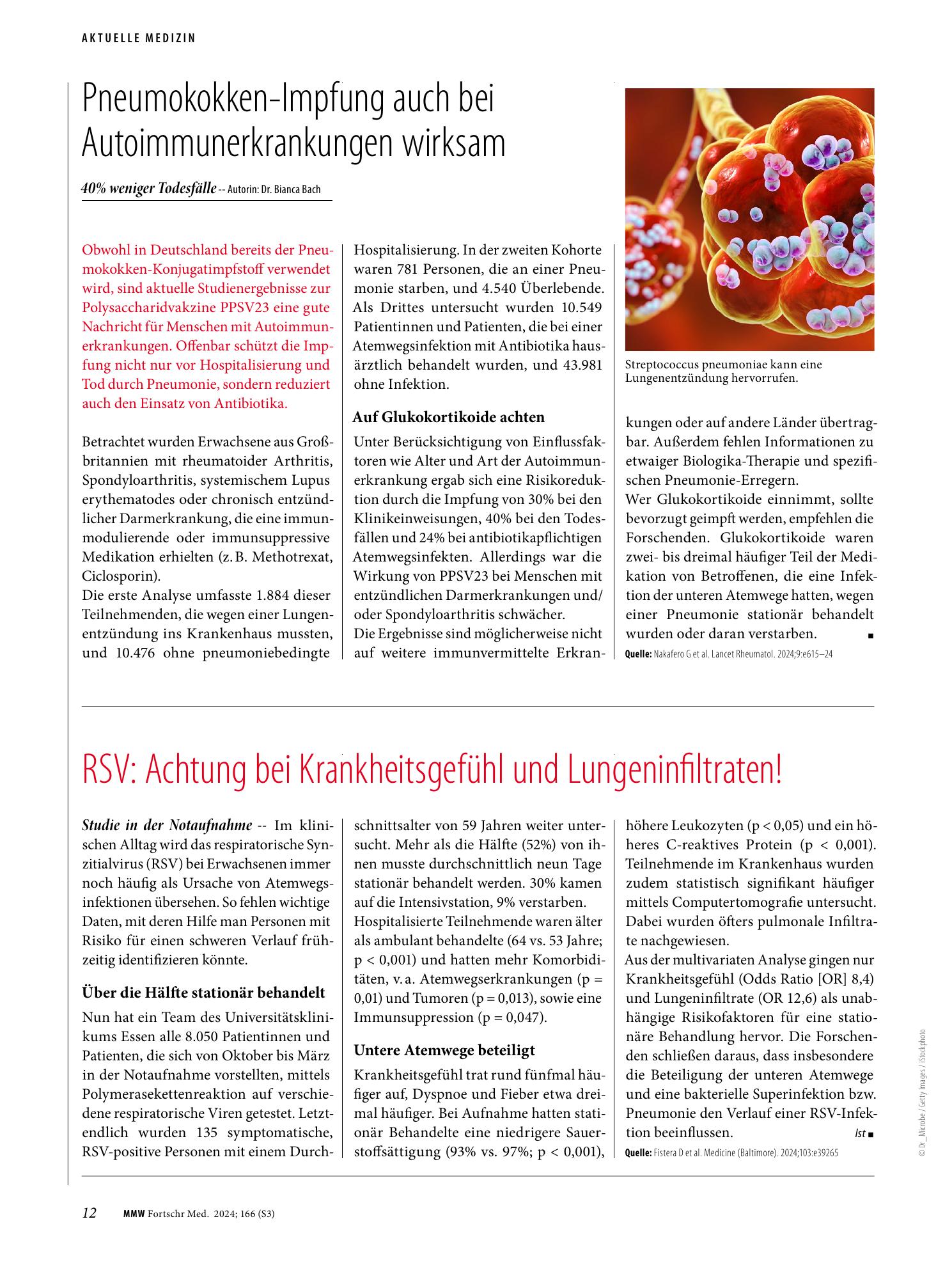 Vorschauseite 1: Pneumokokken-Impfung auch bei Autoimmunerkrankungen wirksam