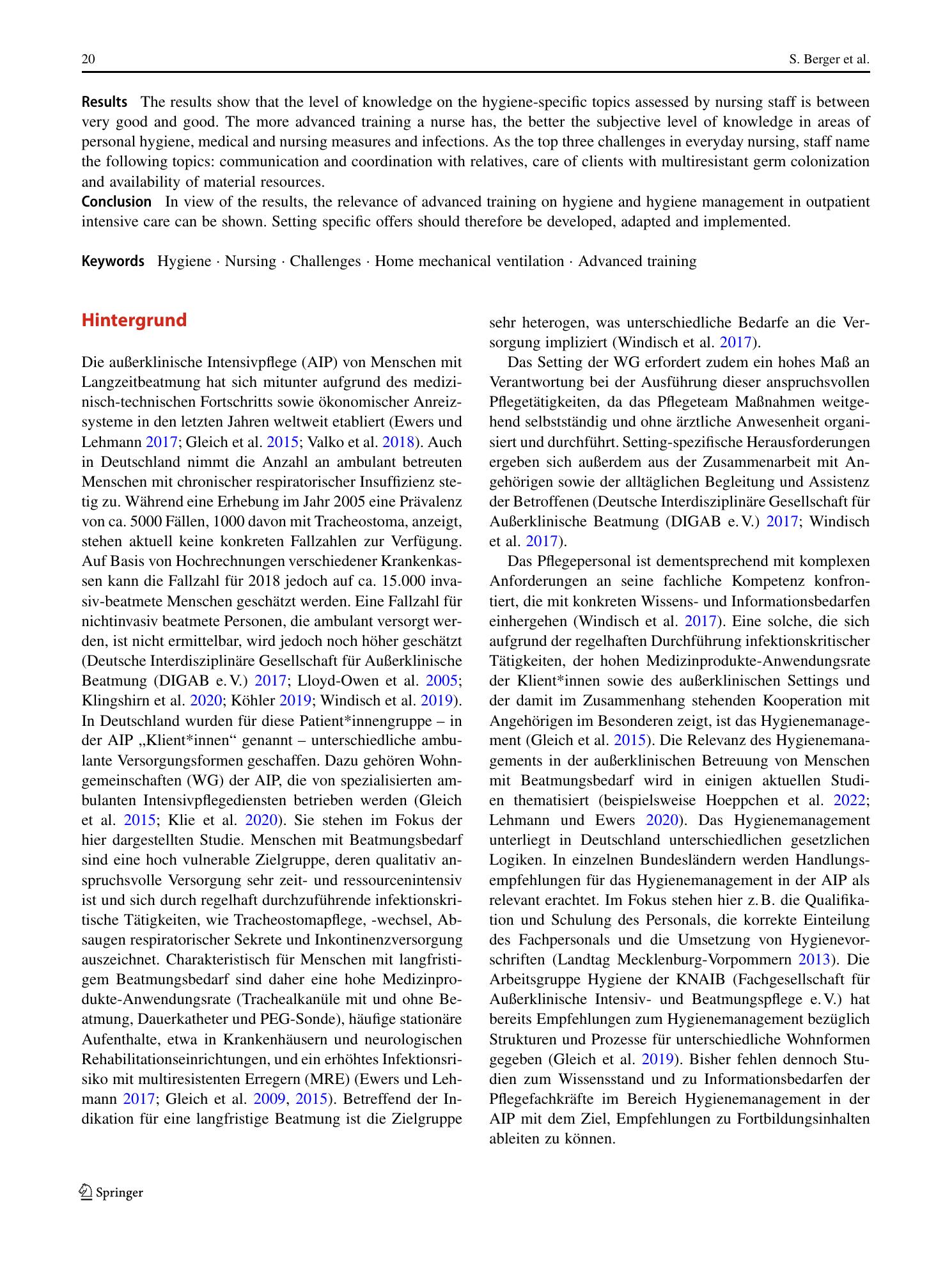 Vorschauseite 2: Wissensstand und Informationsbedarfe von Pflegefachkräften zum Hygienemanagement in Wohngemeinschaften der außerklinischen Intensivpflege