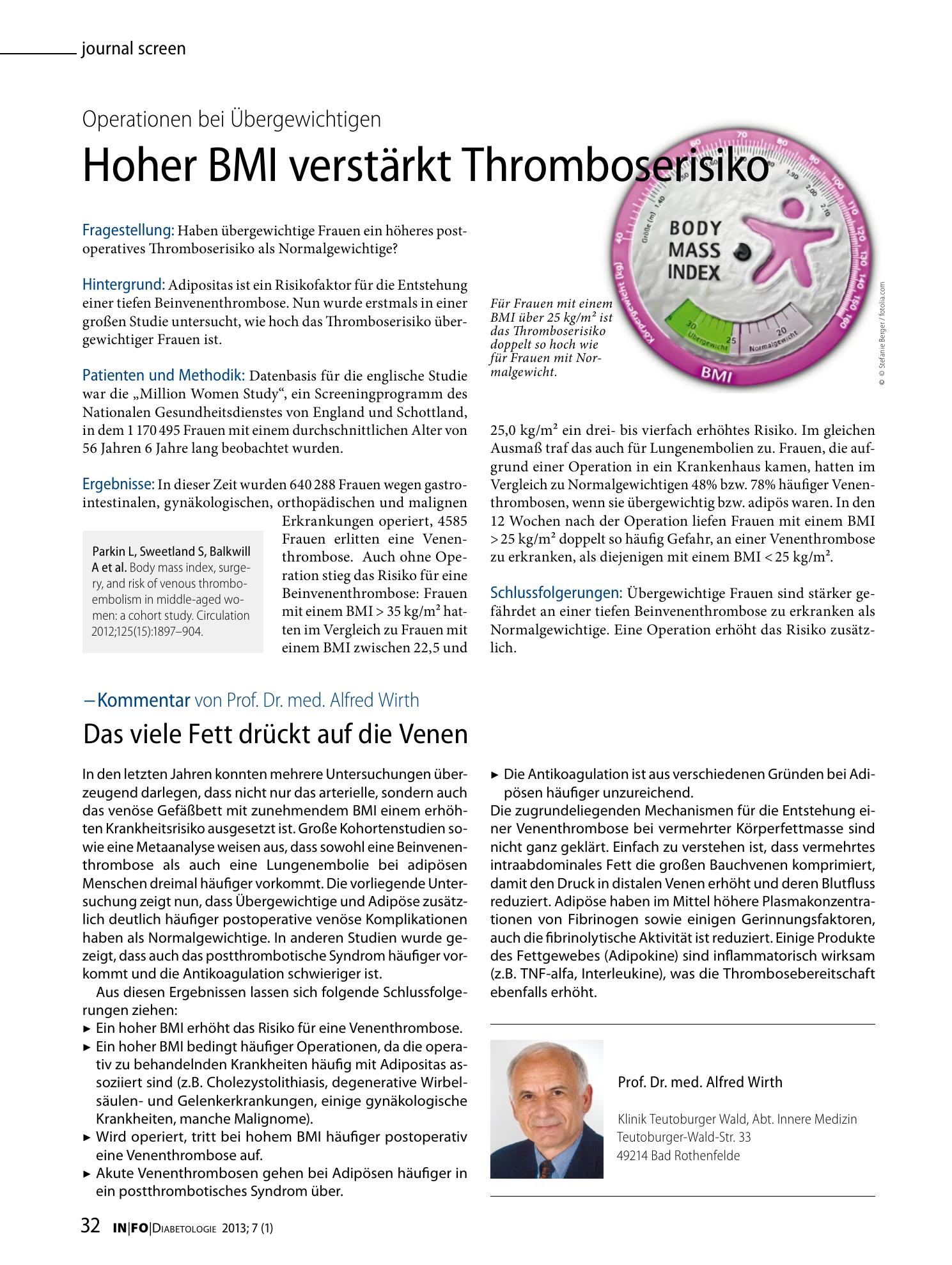 Vorschauseite 1: Hoher BMI verstärkt Thromboserisiko