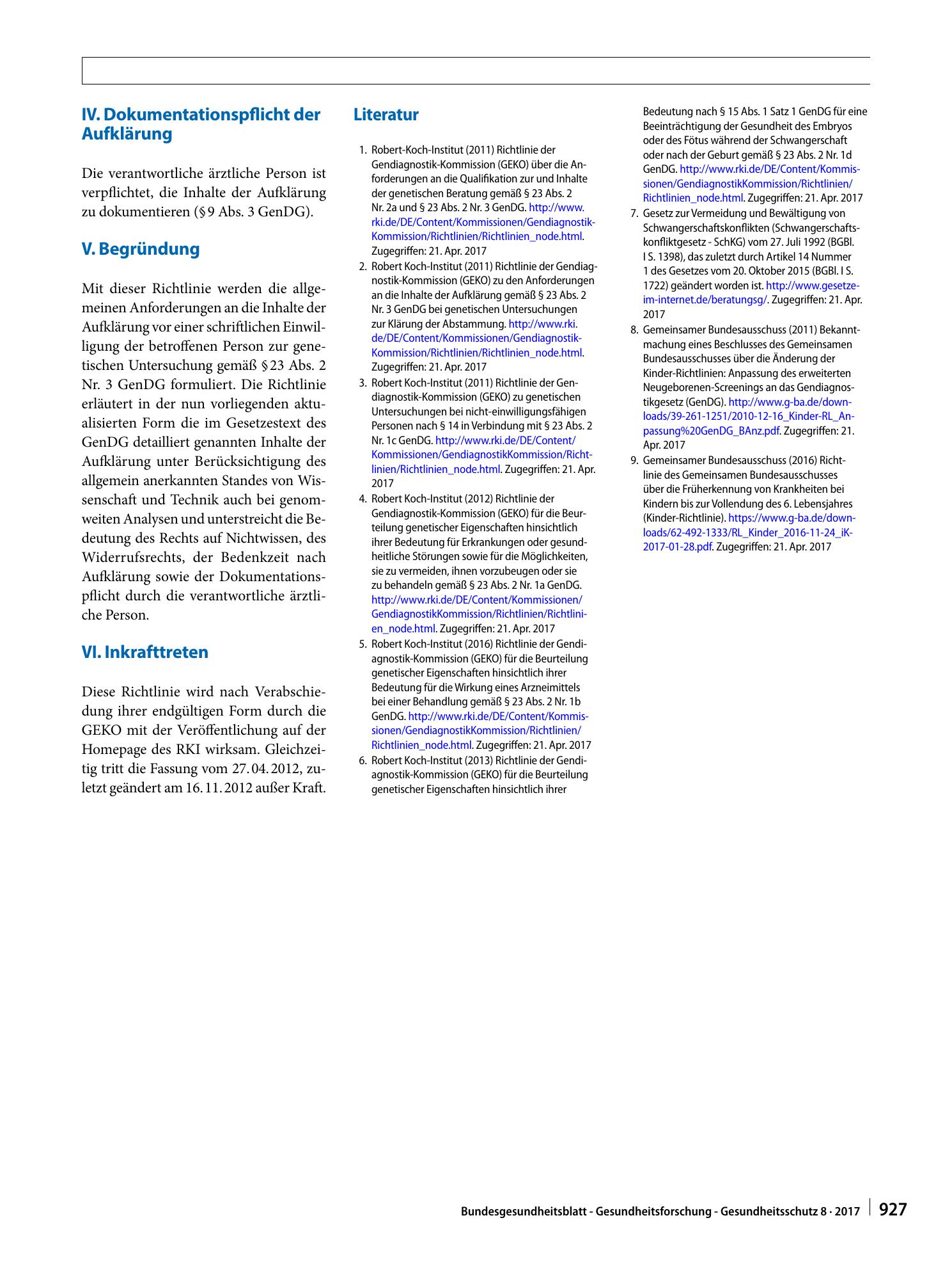 Vorschauseite 5: Richtlinie der Gendiagnostik-Kommission (GEKO) für die Anforderungen an die Inhalte der Aufklärung bei genetischen Untersuchungen zu medizinischen Zwecken gemäß § 23 Abs. 2 Nr. 3…