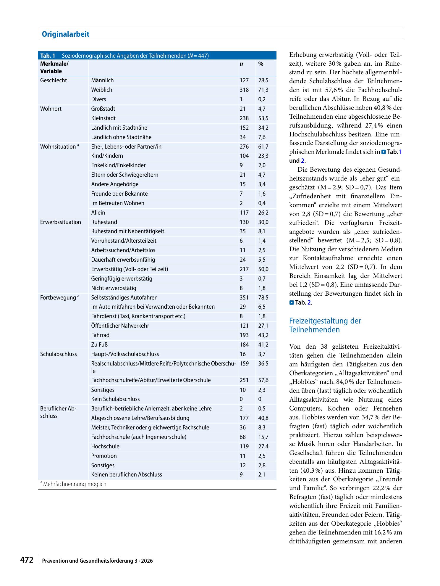 Vorschauseite 5: Freizeitgestaltung und Einsamkeitsempfinden in der 2. Lebenshälfte: Horizontale Fragebogenerhebung in Brandenburg