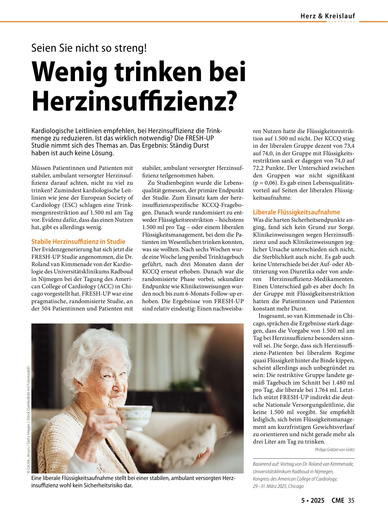 Vorschauseite 1: Wenig trinken bei Herzinsuffizienz?