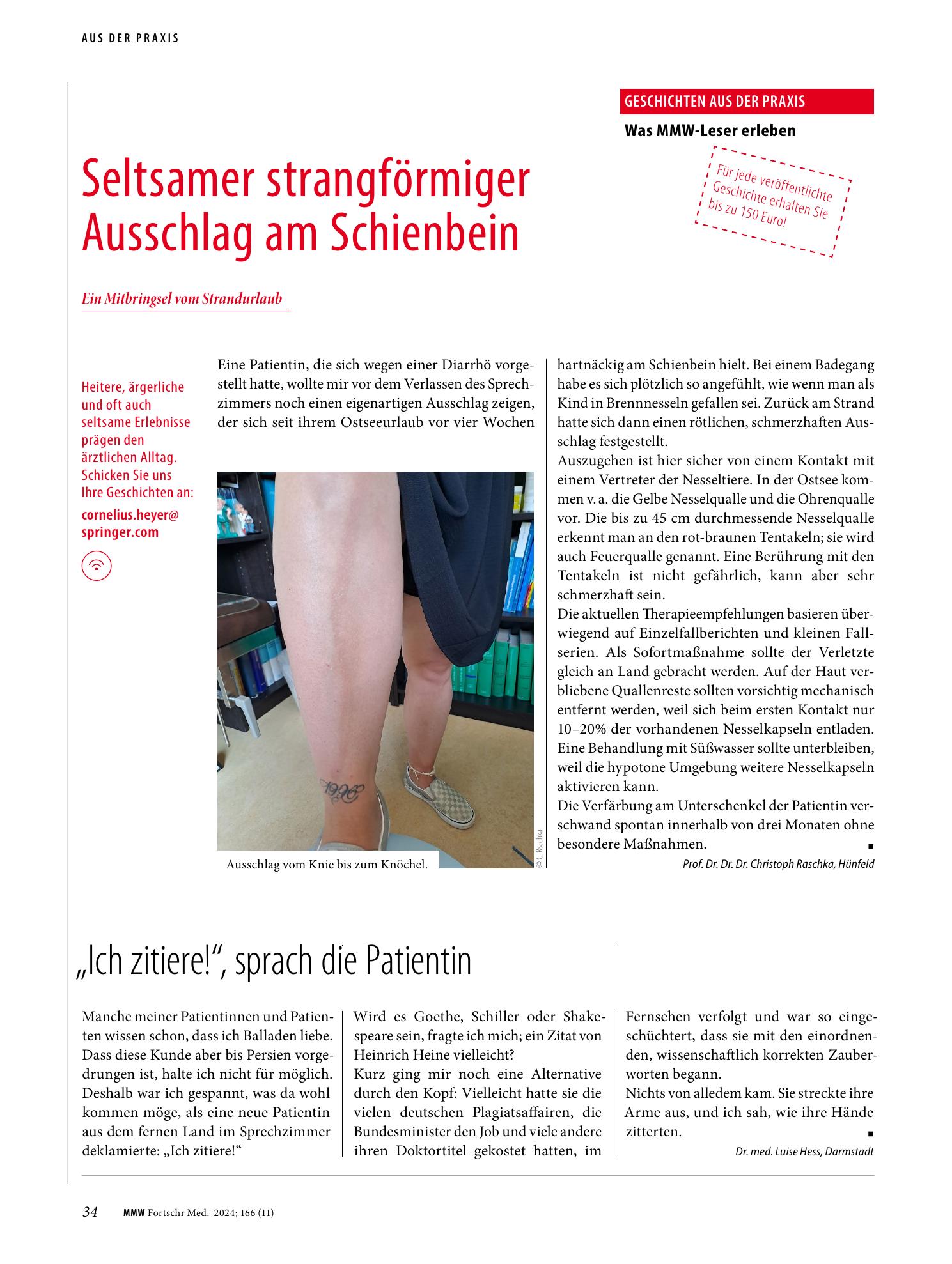 Vorschauseite 1: Seltsamer strangförmiger Ausschlag am Schienbein